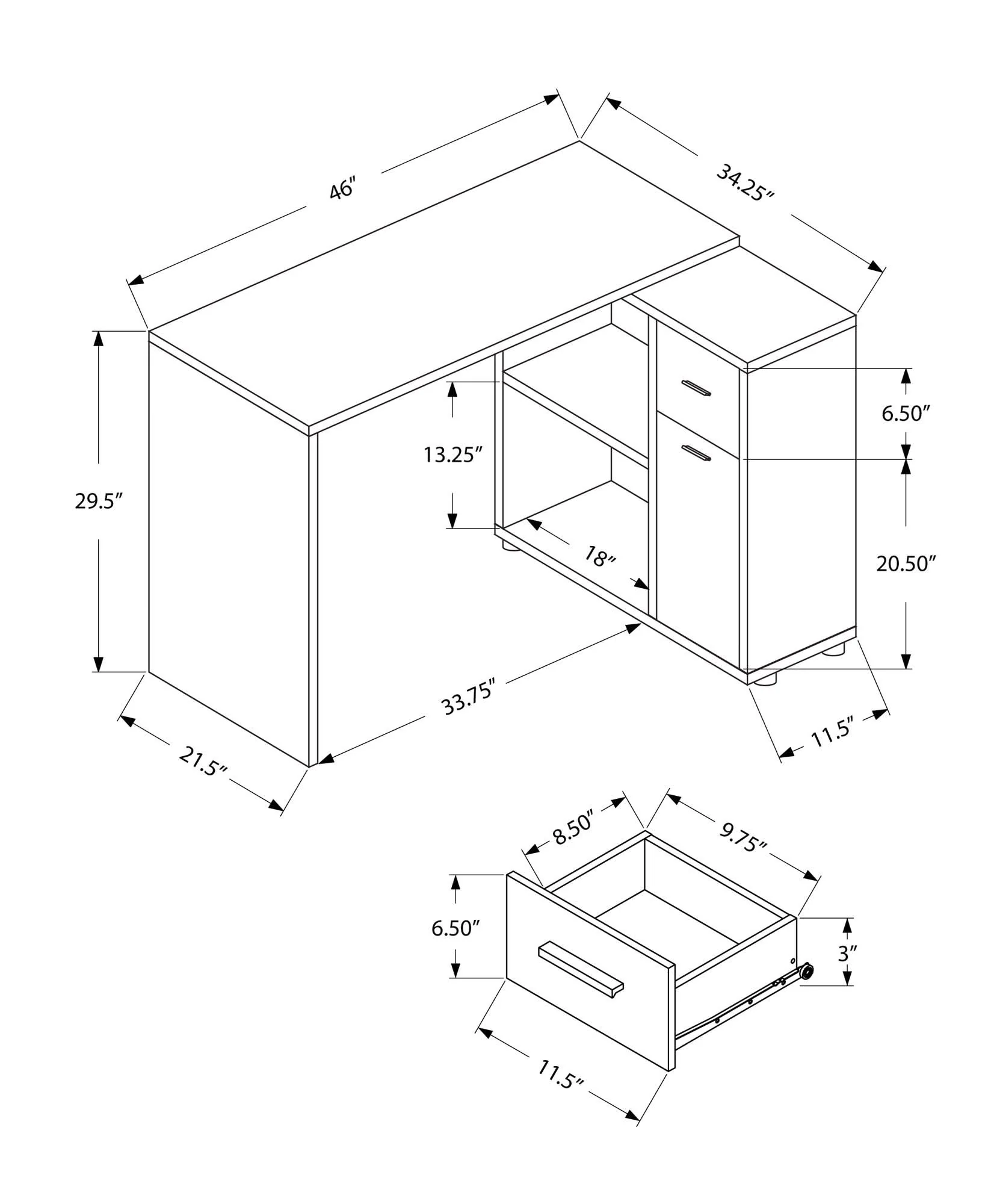 Computer Desk, Home Office, Corner, Storage Drawers, L Shape, Contemporary & Modern - Image 13