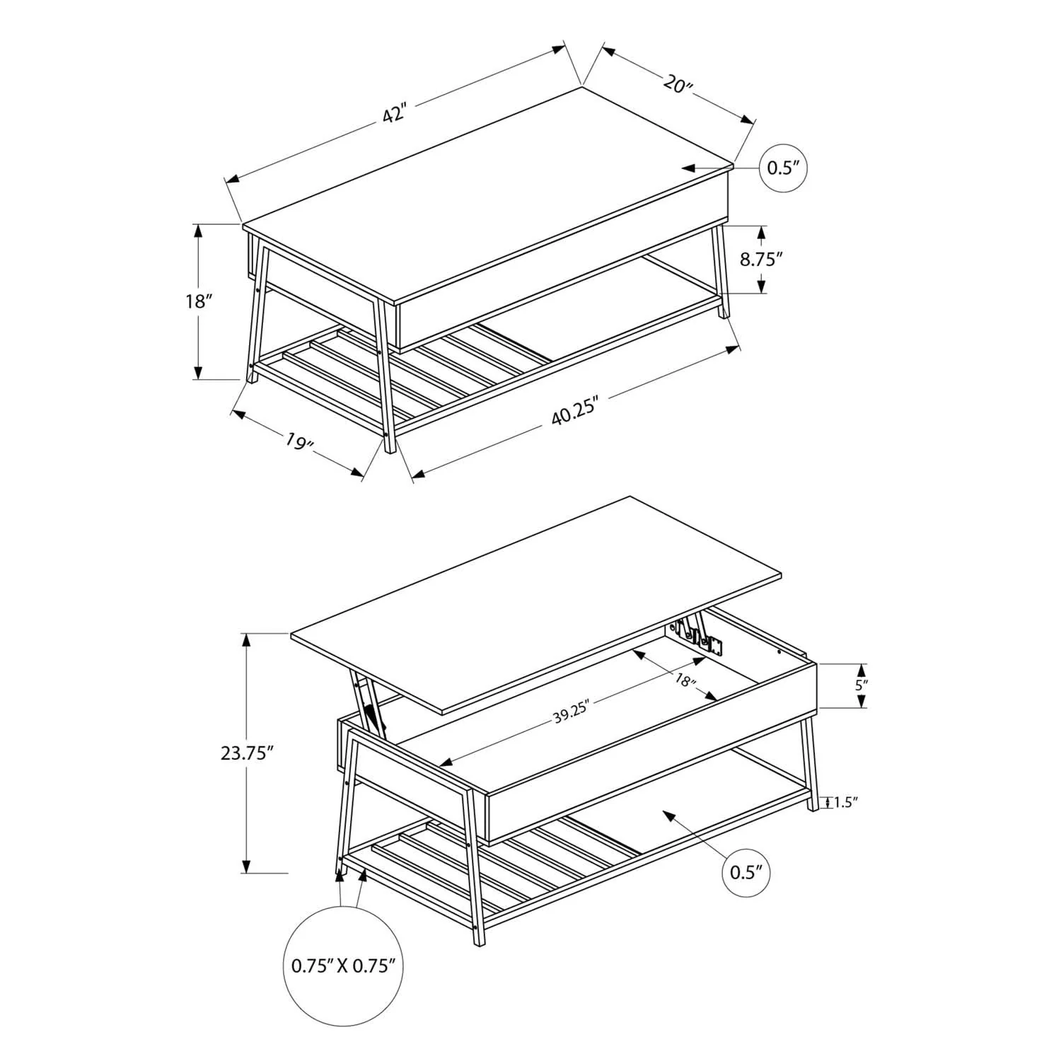 Contemporary Coffee Table, Lift Top, Rectangular - Image 5
