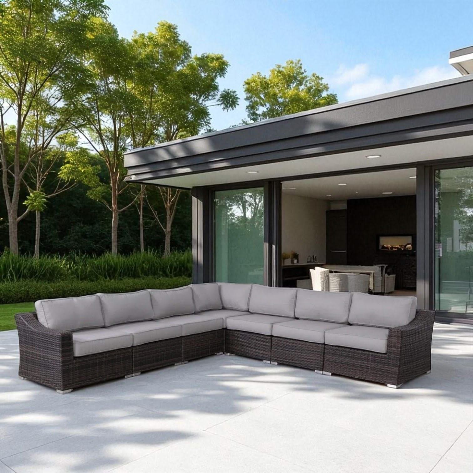 Contemporary Outdoor Rattan Wicker Sectional Seating Group With Cushions - Image 6