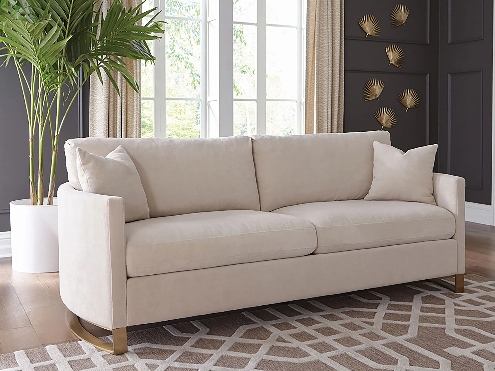 Corliss Upholstered Curved Track Arm Sofa Beige - Image 4