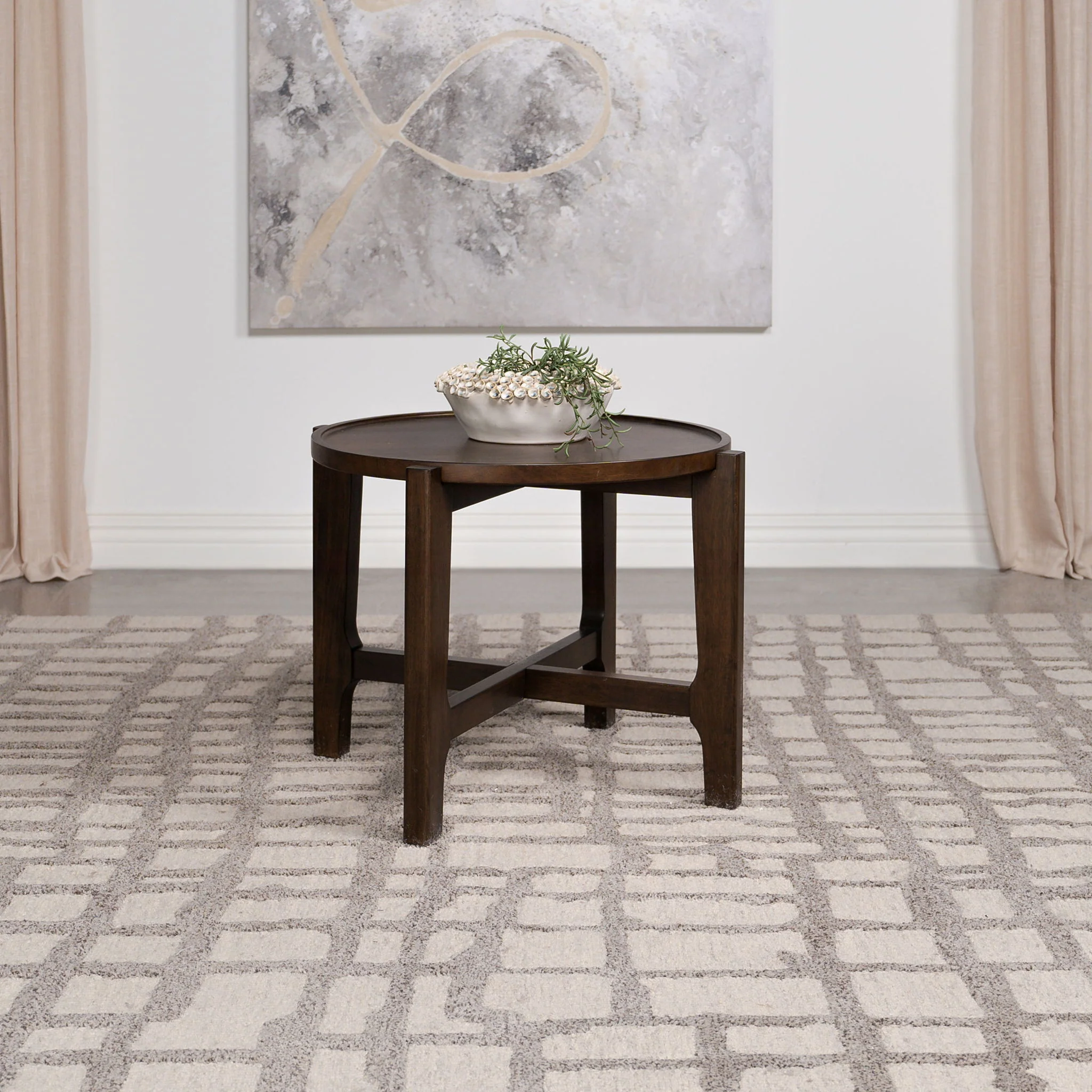 Cota Round Solid Wood End Table Dark Brown - Image 4