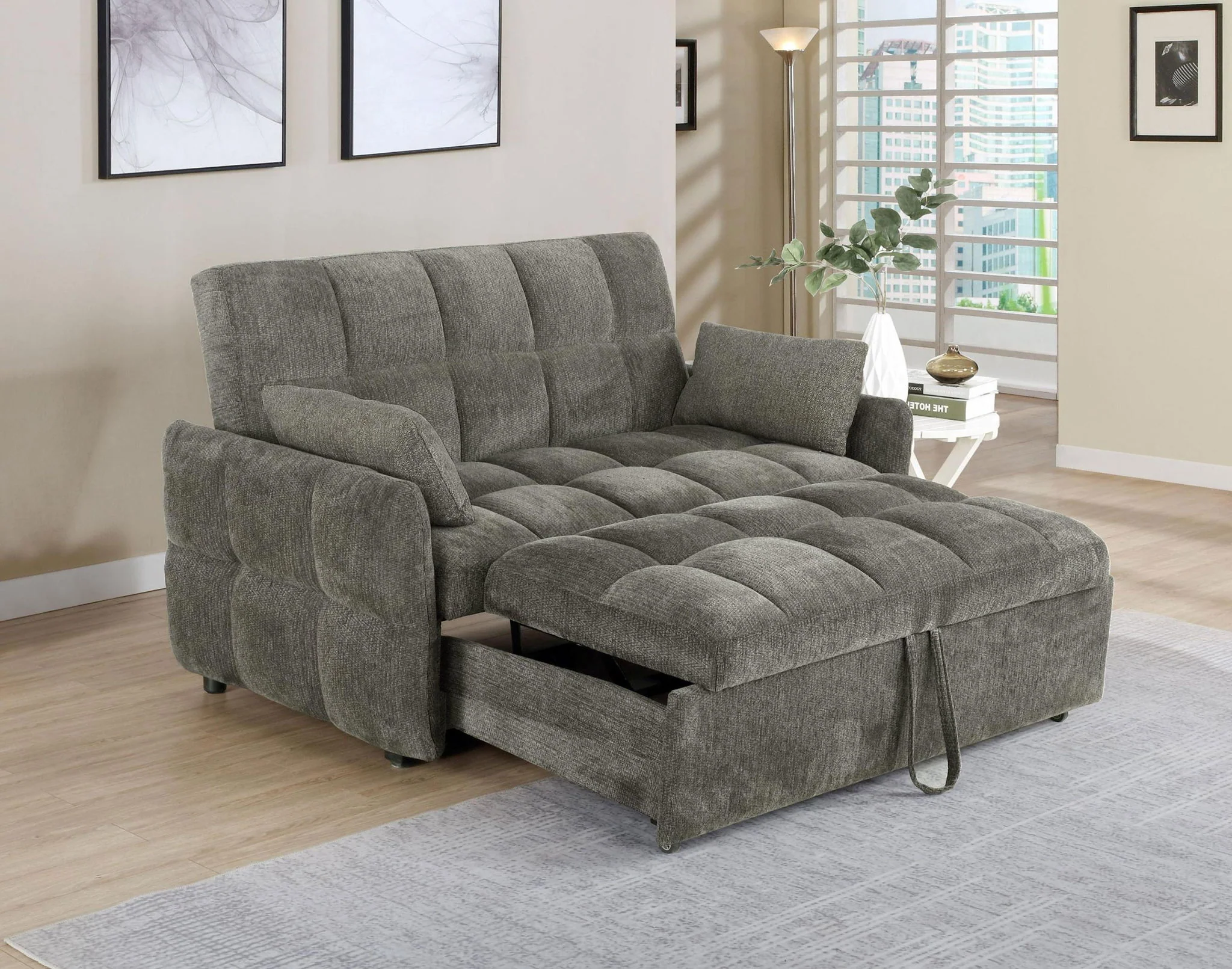 Cotswold Upholstered Convertible Sleeper Sofa Bed Dark Grey - Image 2