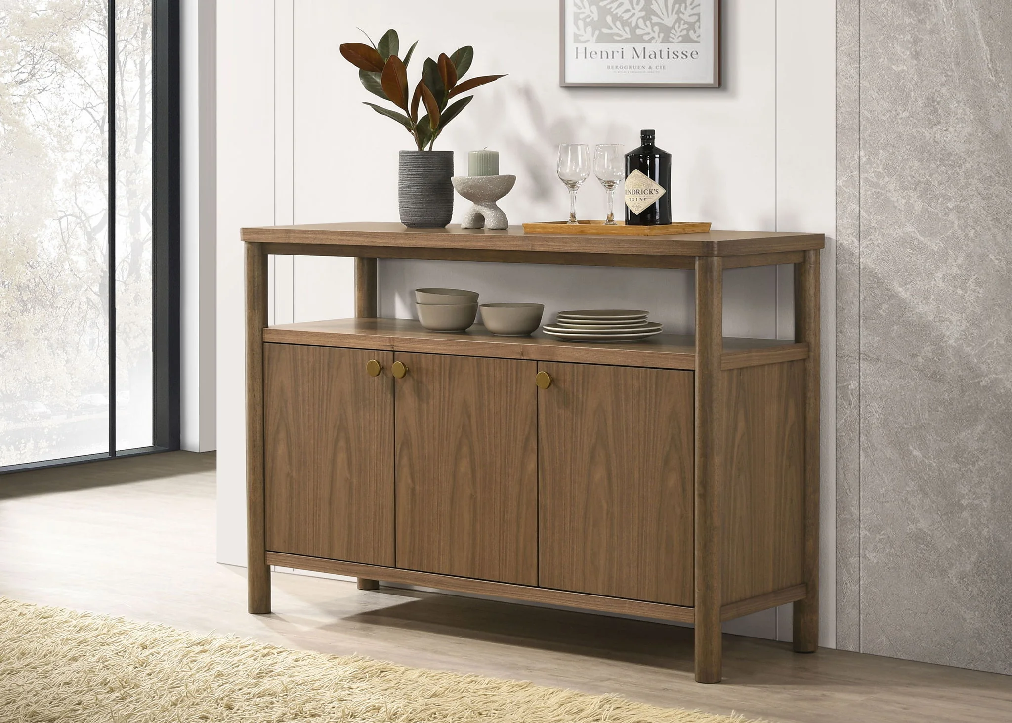 Crestmore 52-inch Dining Cabinet Sideboard Buffet Walnut - Image 3