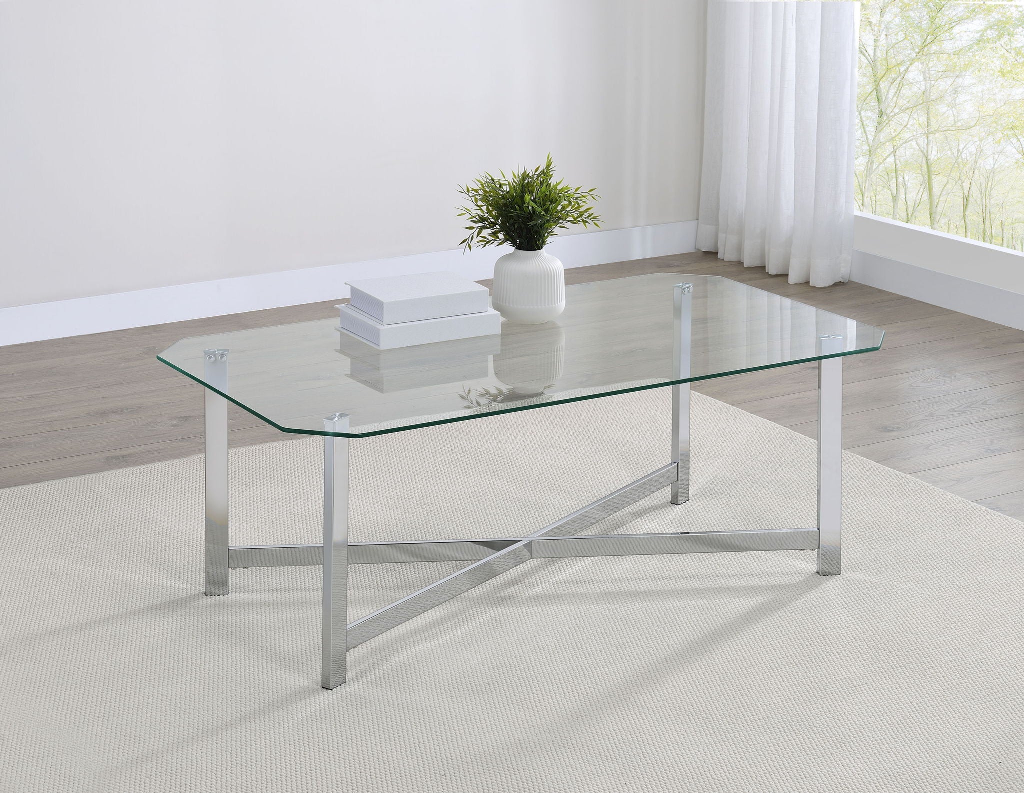 Cronin Rectangular Tempered Glass Top Cocktail Coffee Table Chrome - Image 4