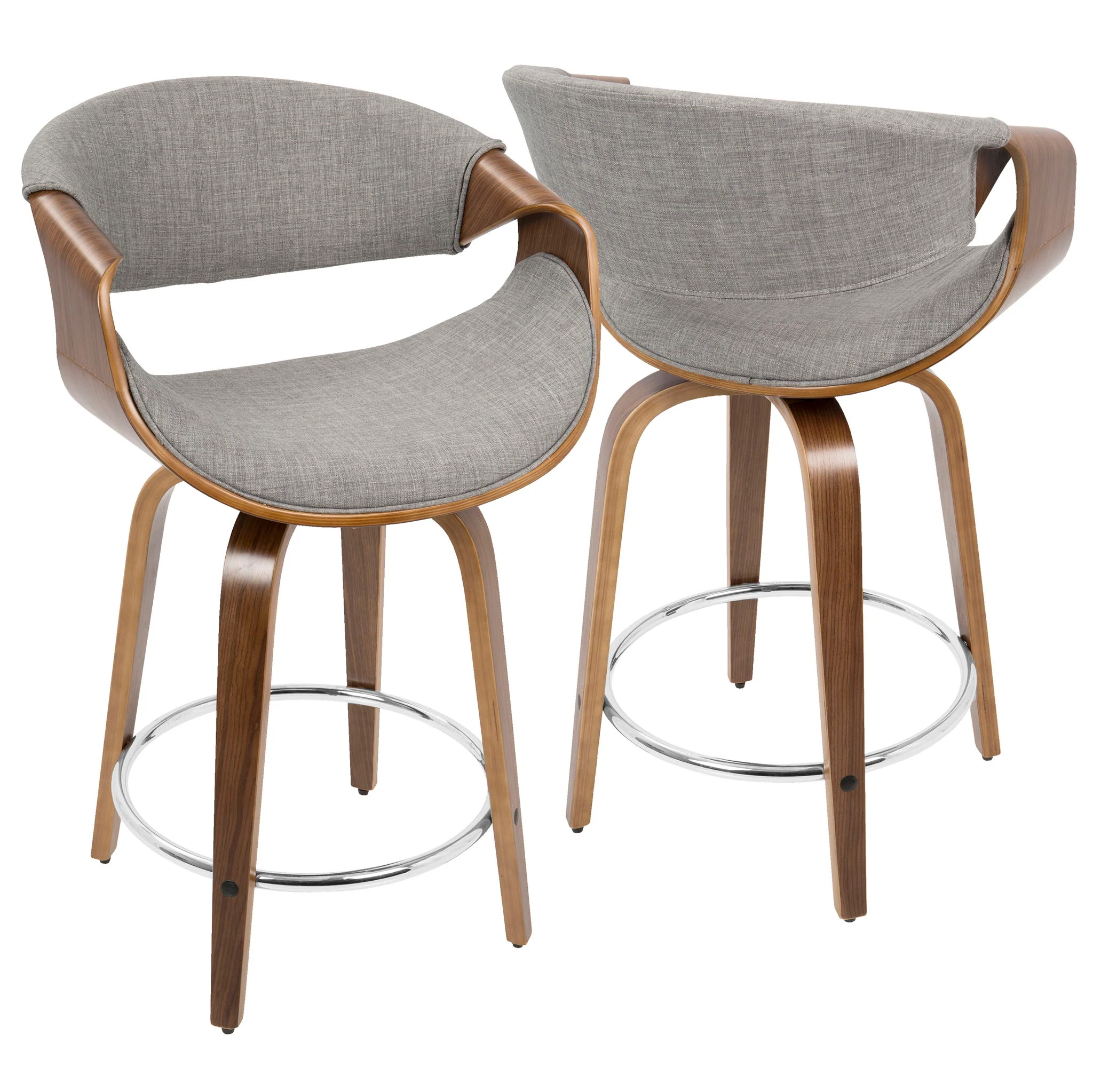 Curvini - Mid-Century Modern Fixed Height Counter Stool With Swivel (Set of 2) - Gray - Image 3