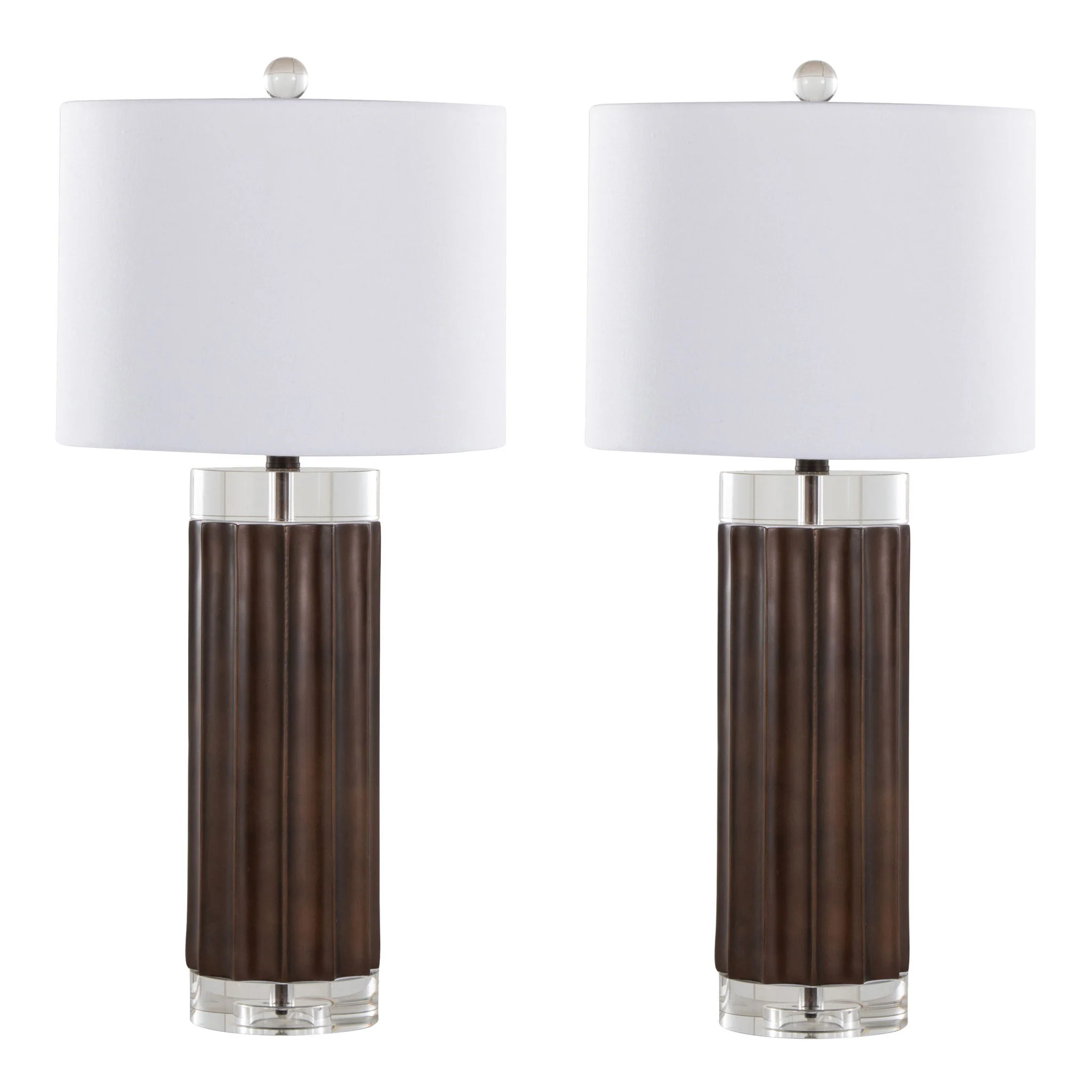 Cylinder - Fluted Contemporary Table Lamp (Set of 2) - Brown / Clear / White - Image 3