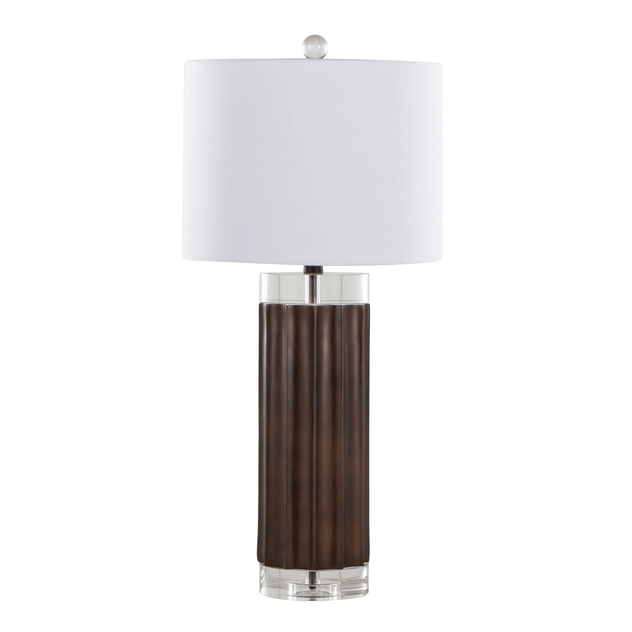 Cylinder - Fluted Contemporary Table Lamp (Set of 2) - Brown / Clear / White - Image 4