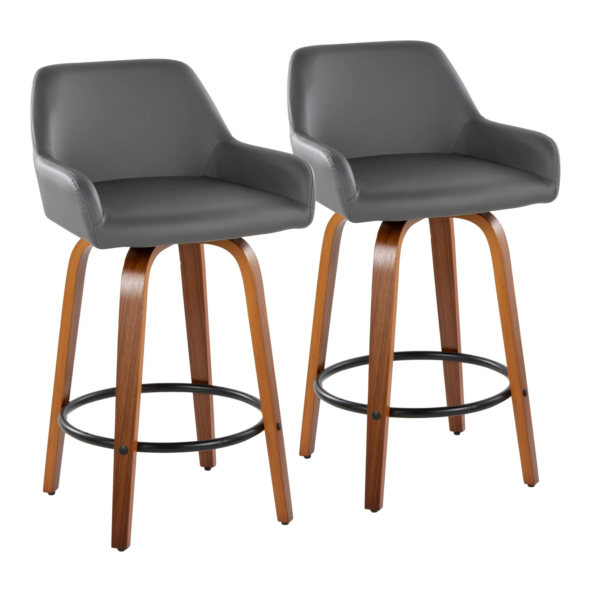 Daniella - Contemporary Fixed Height Counter Stool With Swivel With Round Footrest (Set of 2) - Image 3
