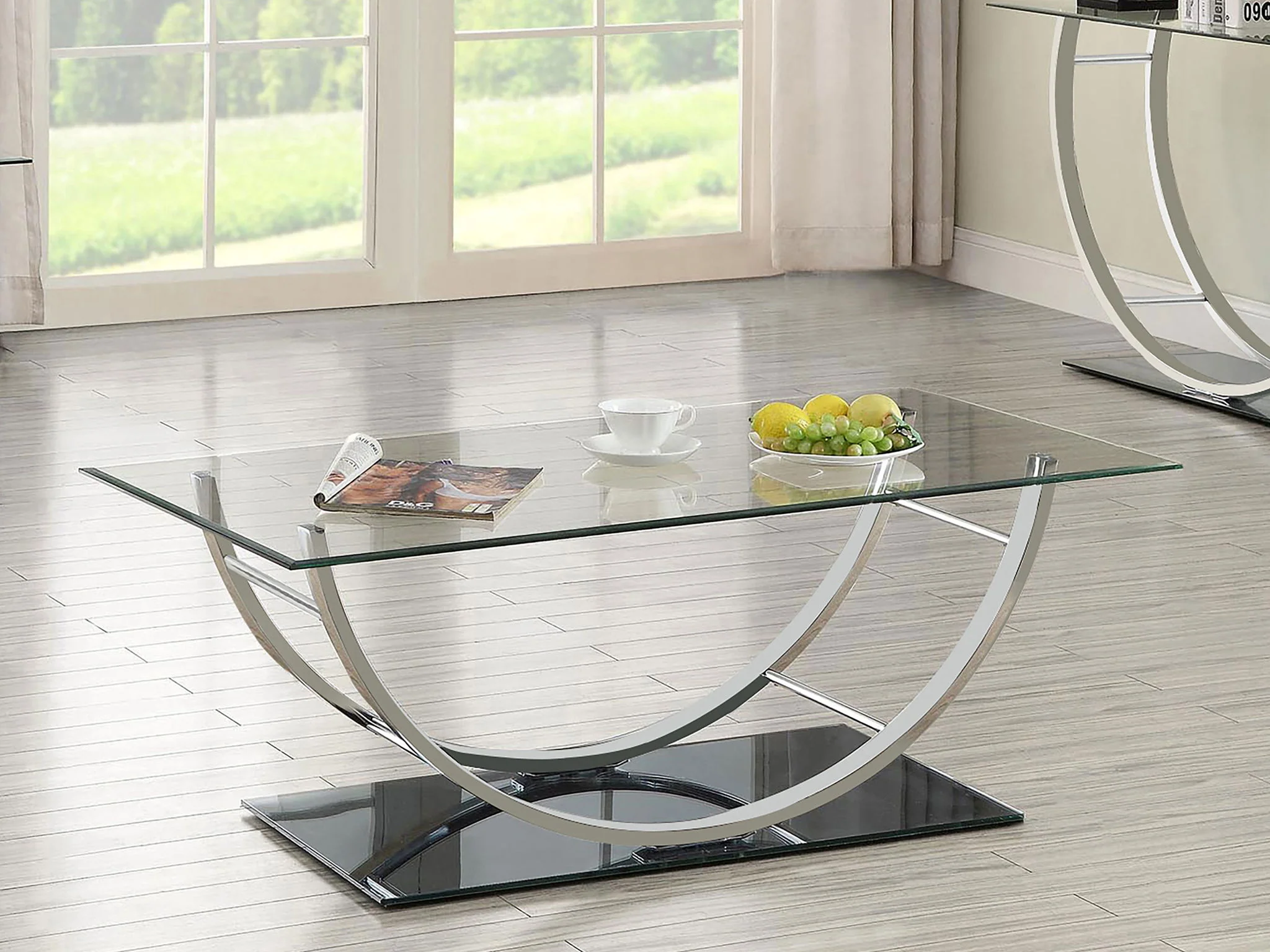 Danville Rectangular U-Shaped Glass Top Coffee Table Chrome - Image 4