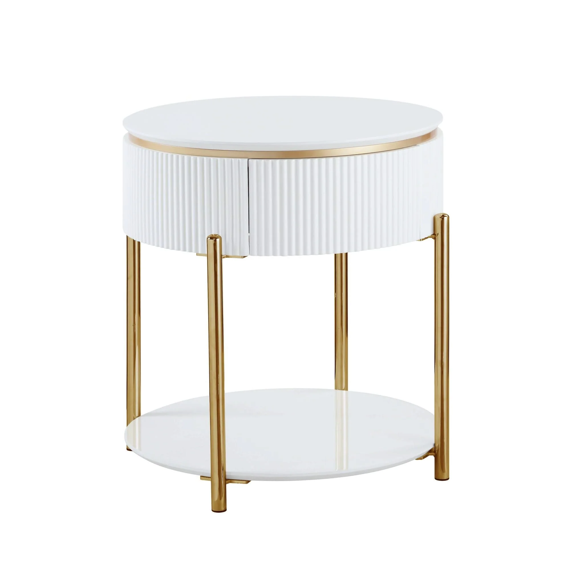 Daveigh - High Gloss End Table - Gold / White - Image 4
