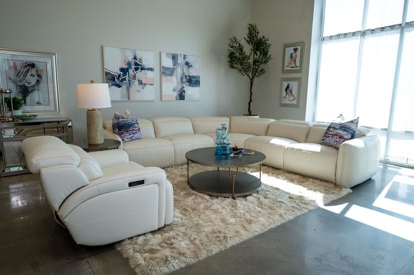 Dawkins White Leather Power Headrest Reclining 5PC Sectional - Image 2