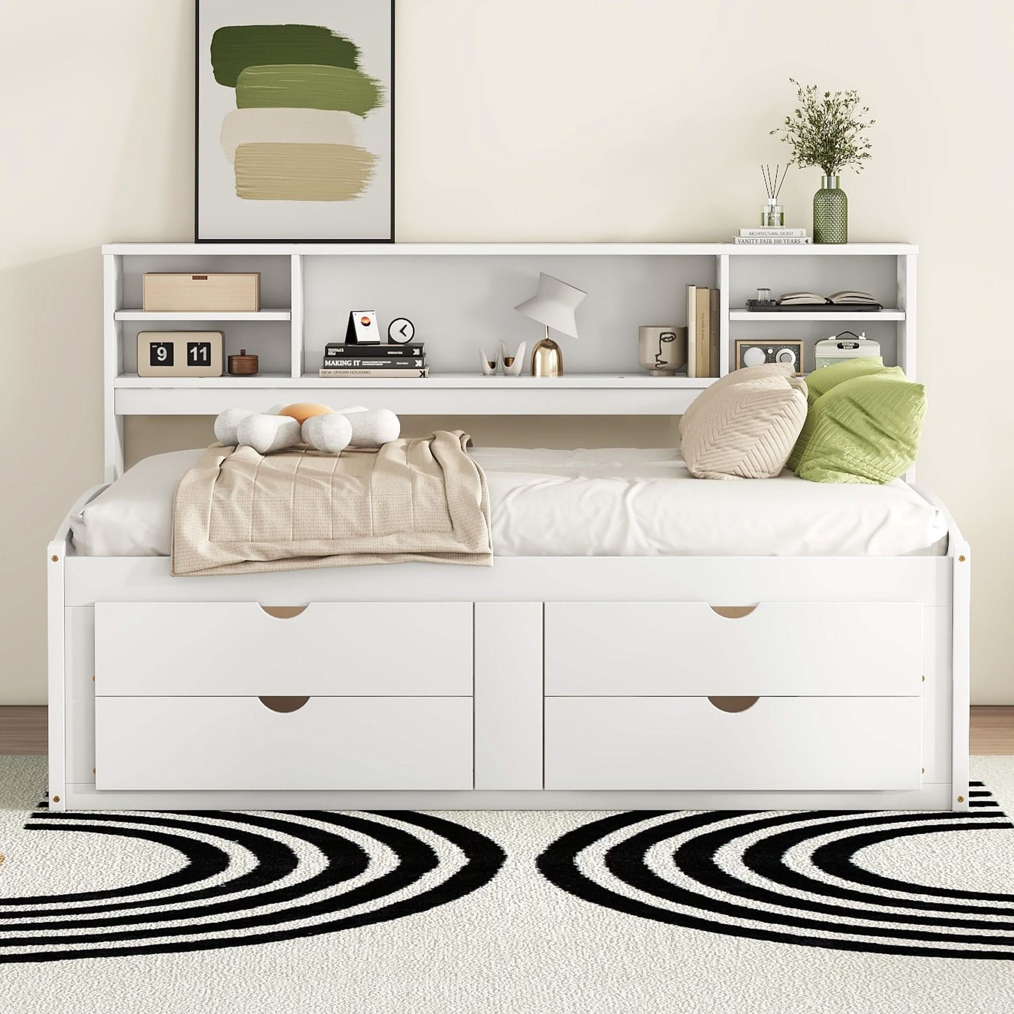 Daybed With 2 Bedside Cabinets, Upper Shelves And 4 Drawers - Image 8