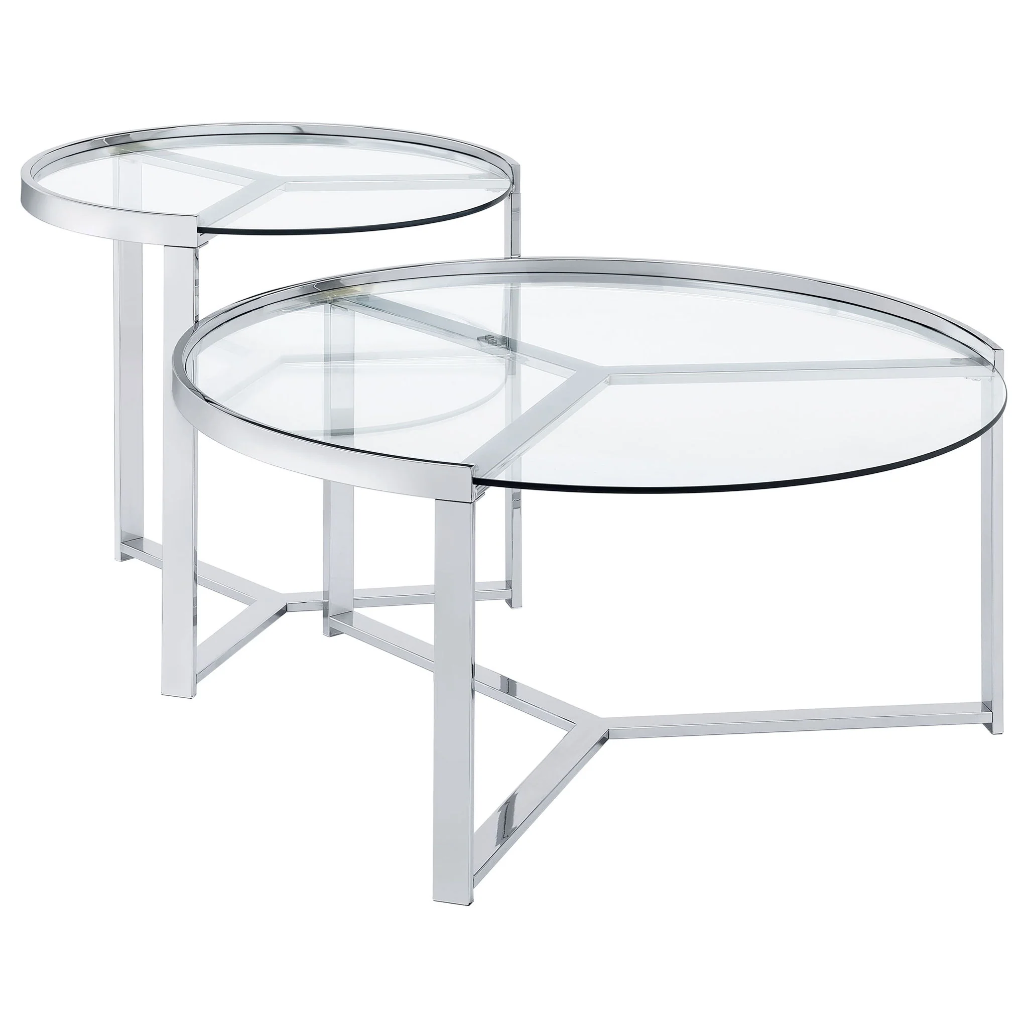 Delia 2-Piece Round Glass Top Nesting Coffee Table Chrome - Image 2