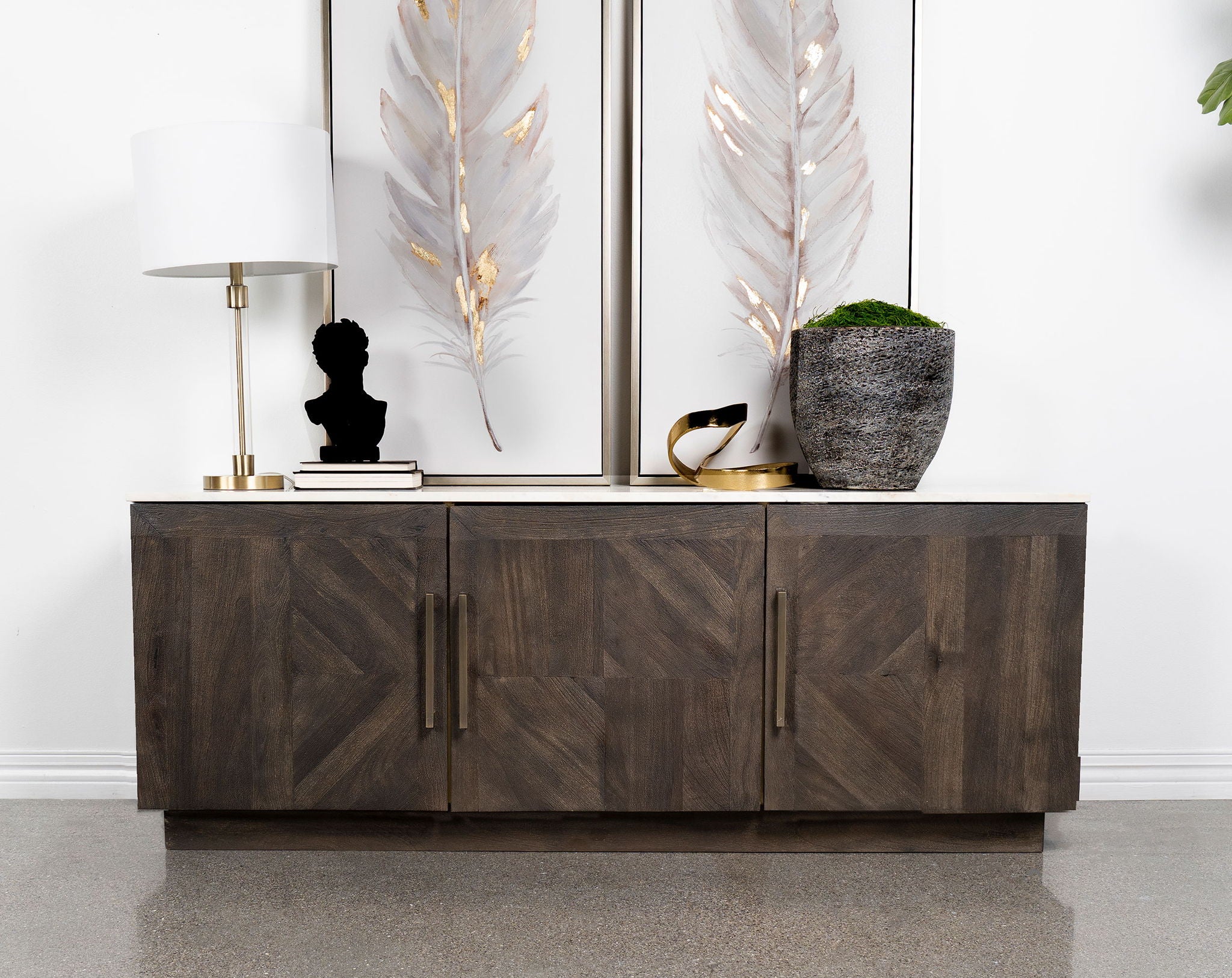 Dennis 3-door Marble Top Sideboard Buffet Tobacco Grey - Image 2
