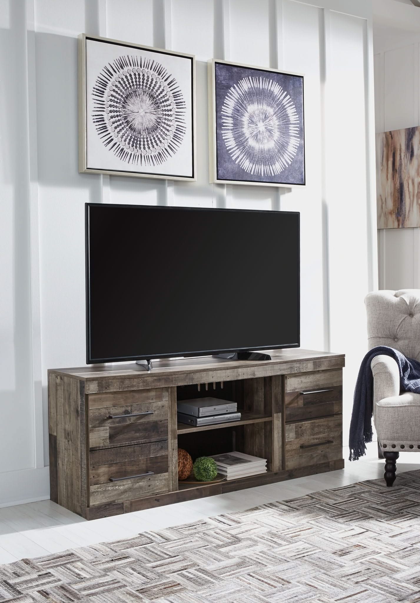 Derekson - LG TV Stand w/Fireplace Option - Multi Gray - Image 4