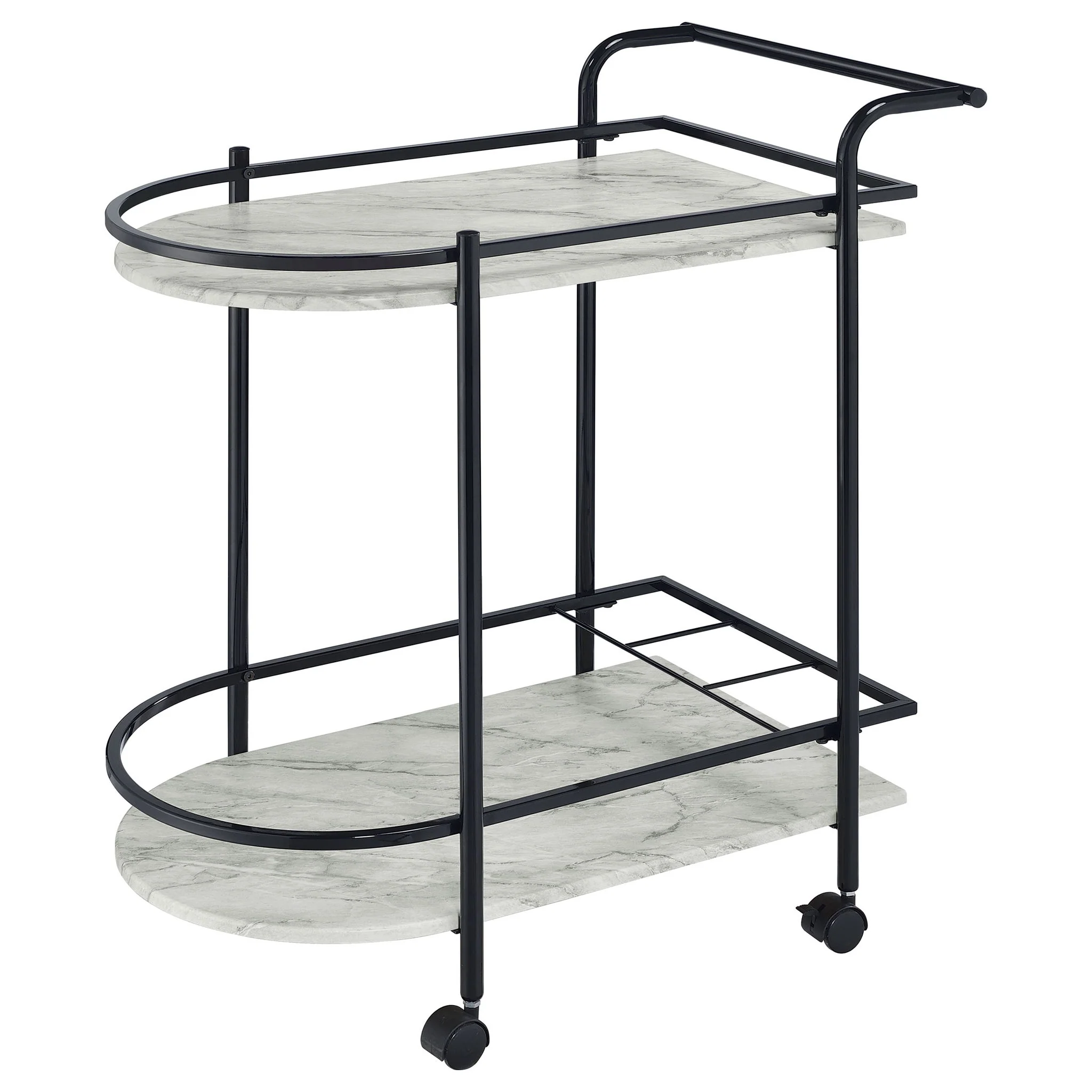 Desiree 2-tier Faux Marble Shelf Metal Bar Cart Black - Image 4