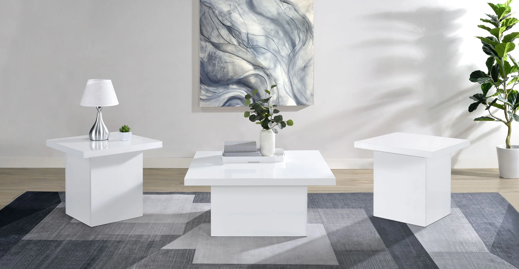 Devar 3-piece Square Coffee End Table Set White High Gloss