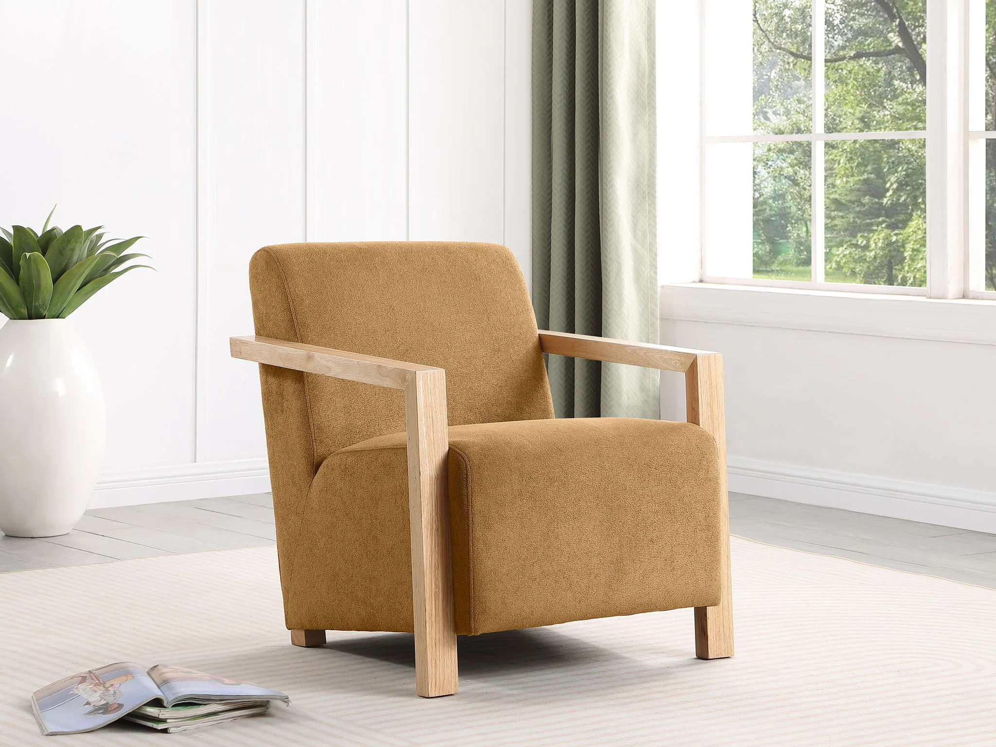 Diego Upholstered Accent Arm Chair with Wood Arms Honey - Image 2