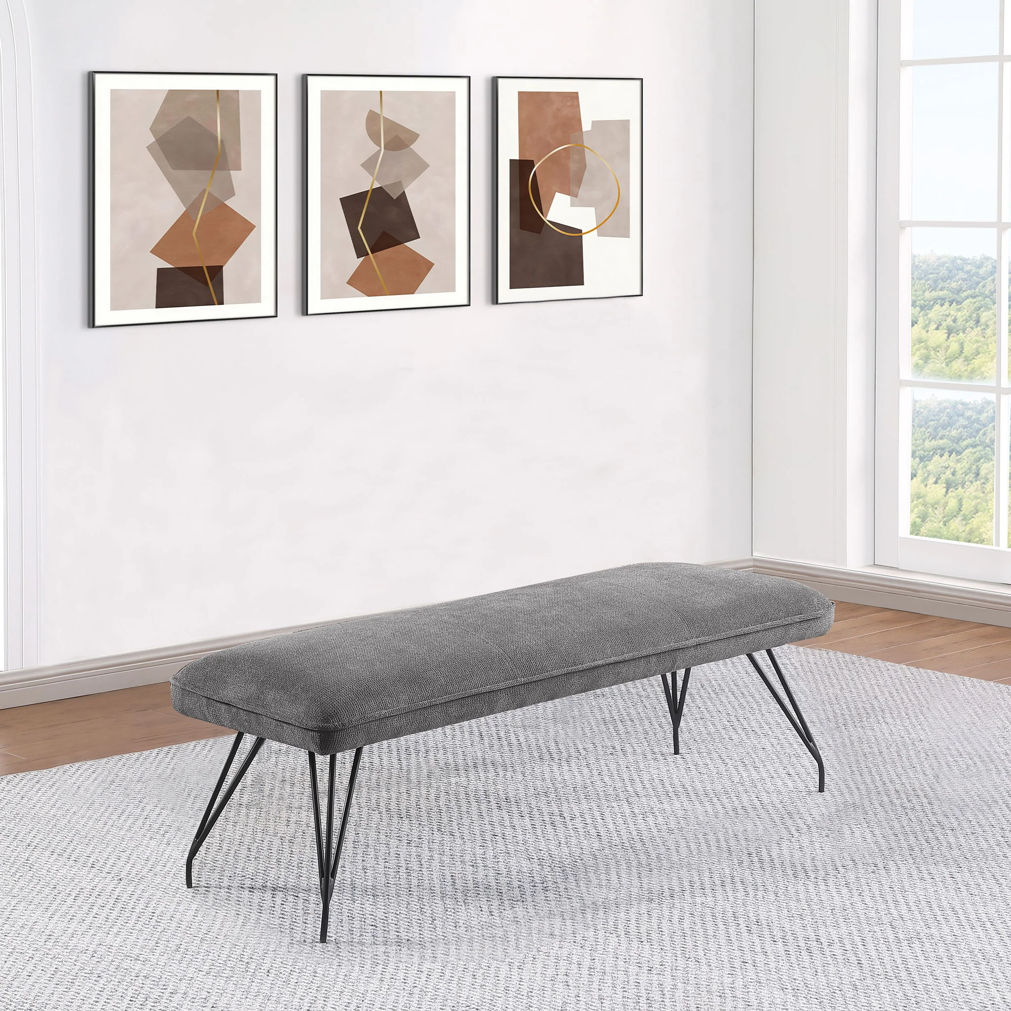 Dodson Fabric Upholstered Dining Bench Grey - Image 3