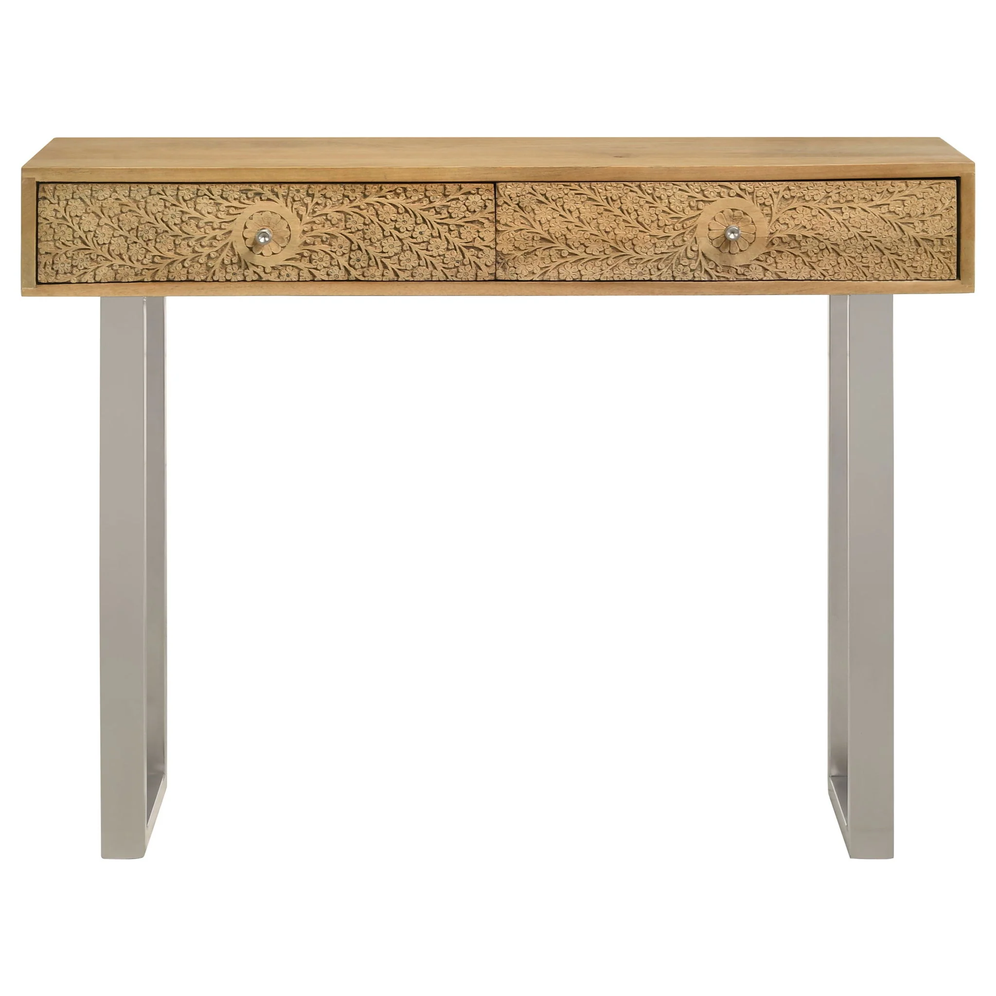 Draco 2-drawer Console Table Hand Carved Details Natural - Image 2