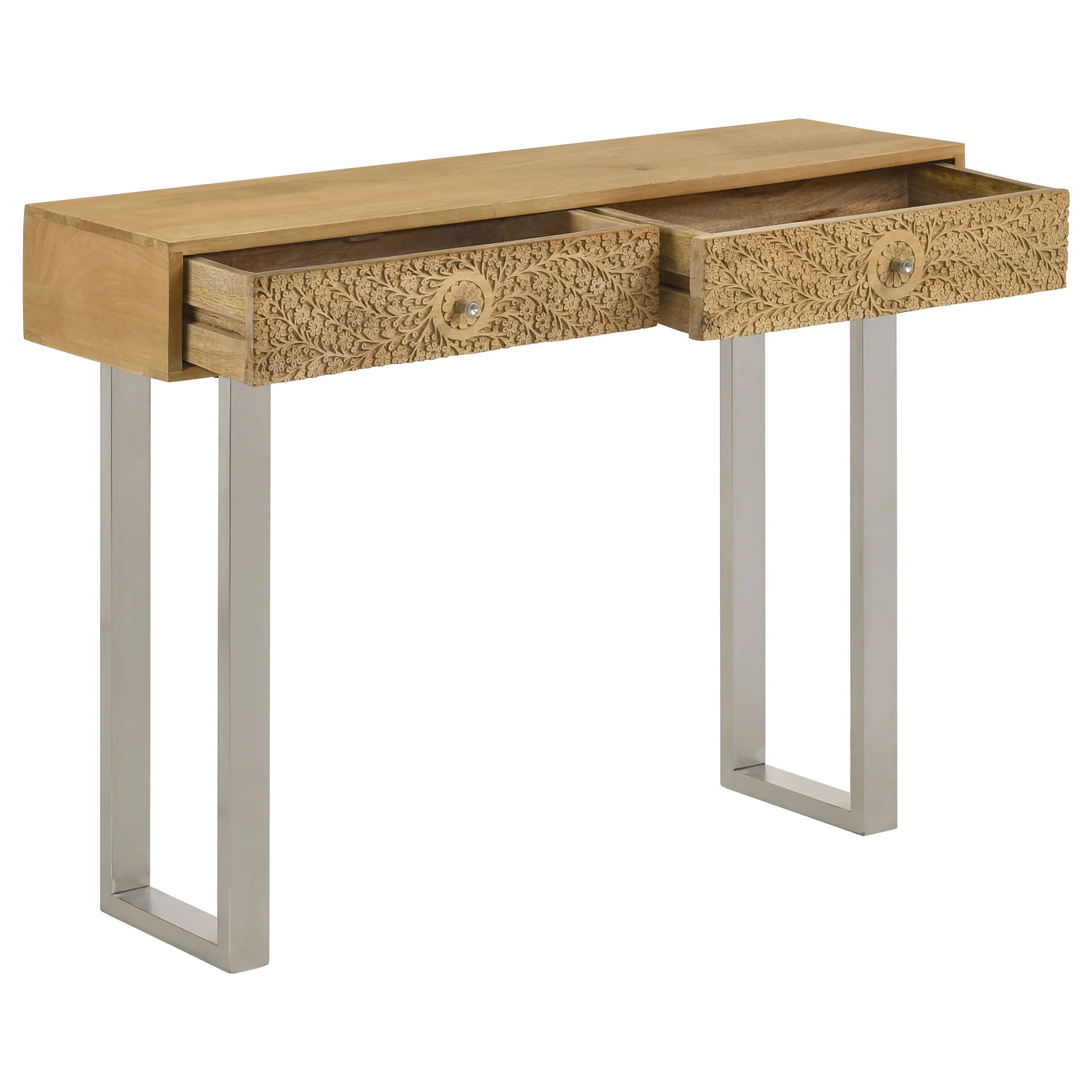 Draco 2-drawer Console Table Hand Carved Details Natural - Image 3