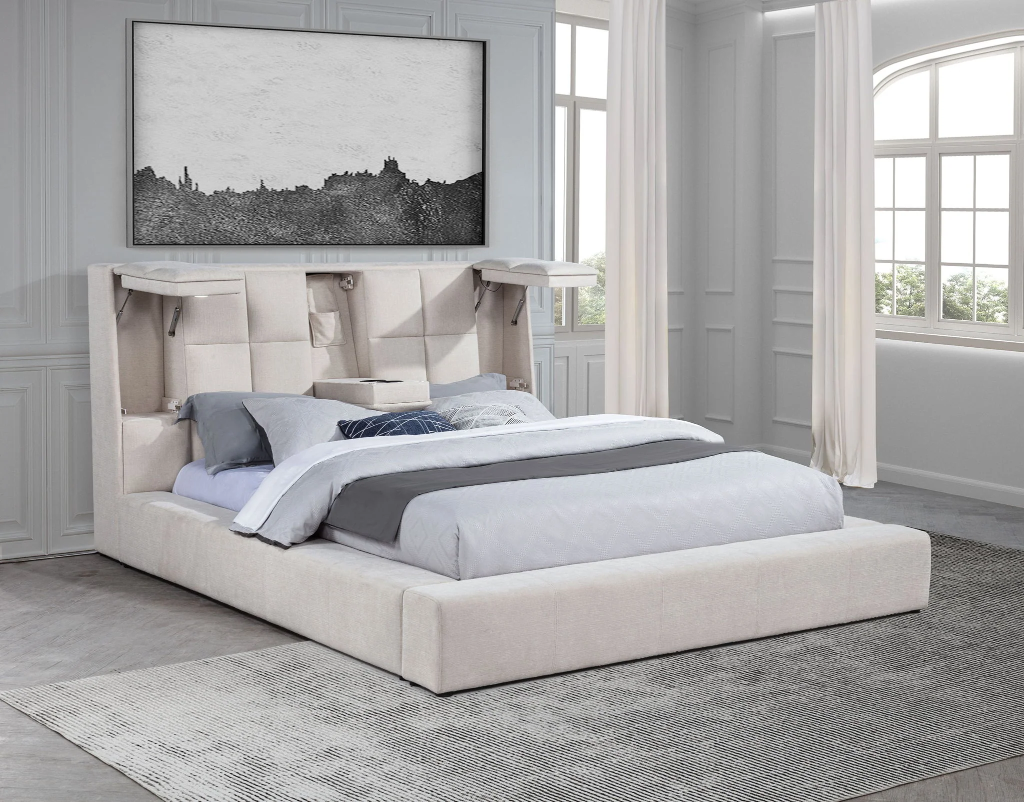 Dreux Upholstered Eastern King Panel Platform Bed Cream - Image 3
