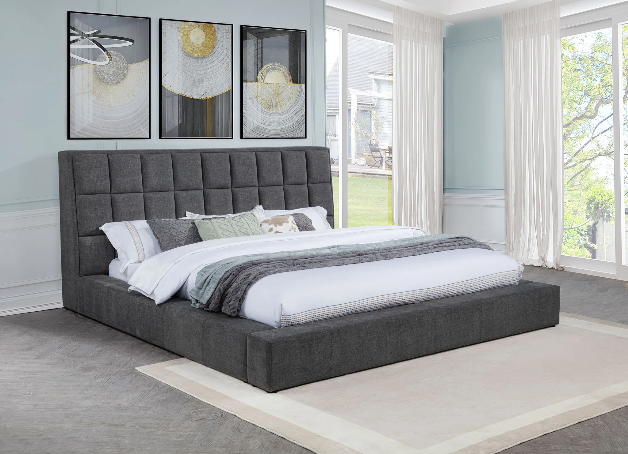 Dreux Upholstered Queen Panel Platform Bed Grey - Image 4