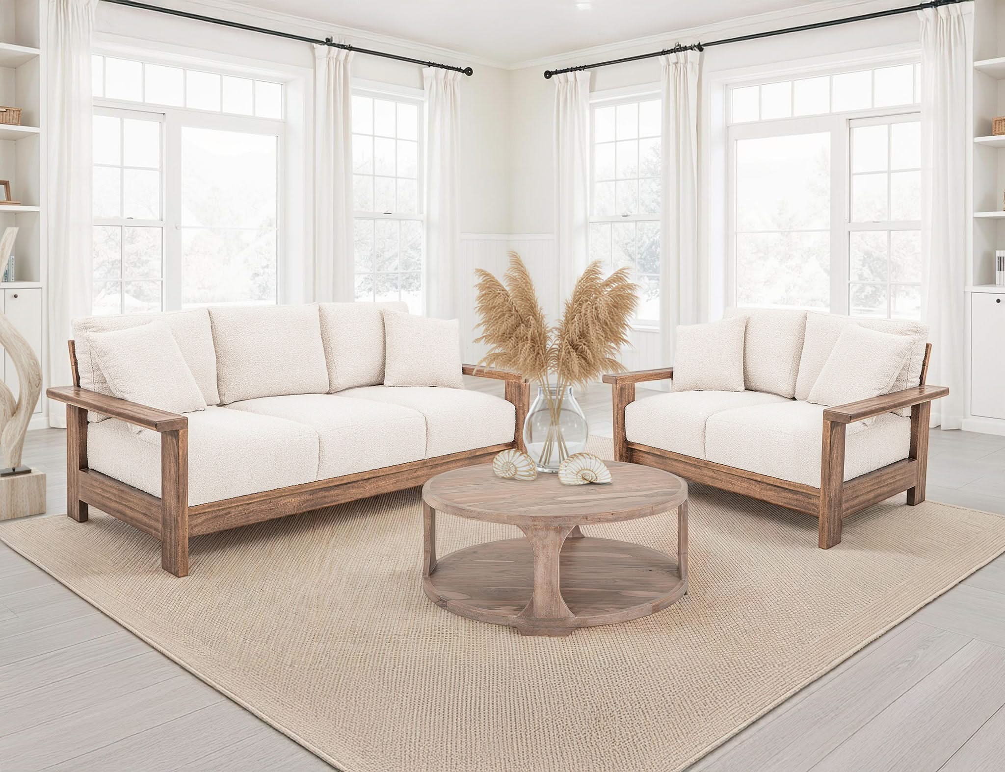Duna - Loveseat - White / Light Brown - Image 2