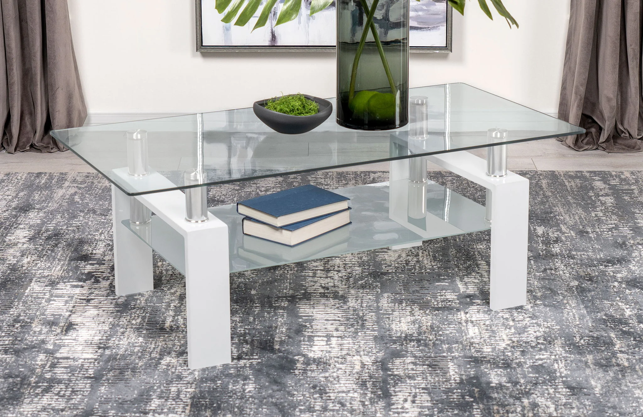 Dyer 1-shelf Rectangular Glass Top Coffee Table White - Image 3