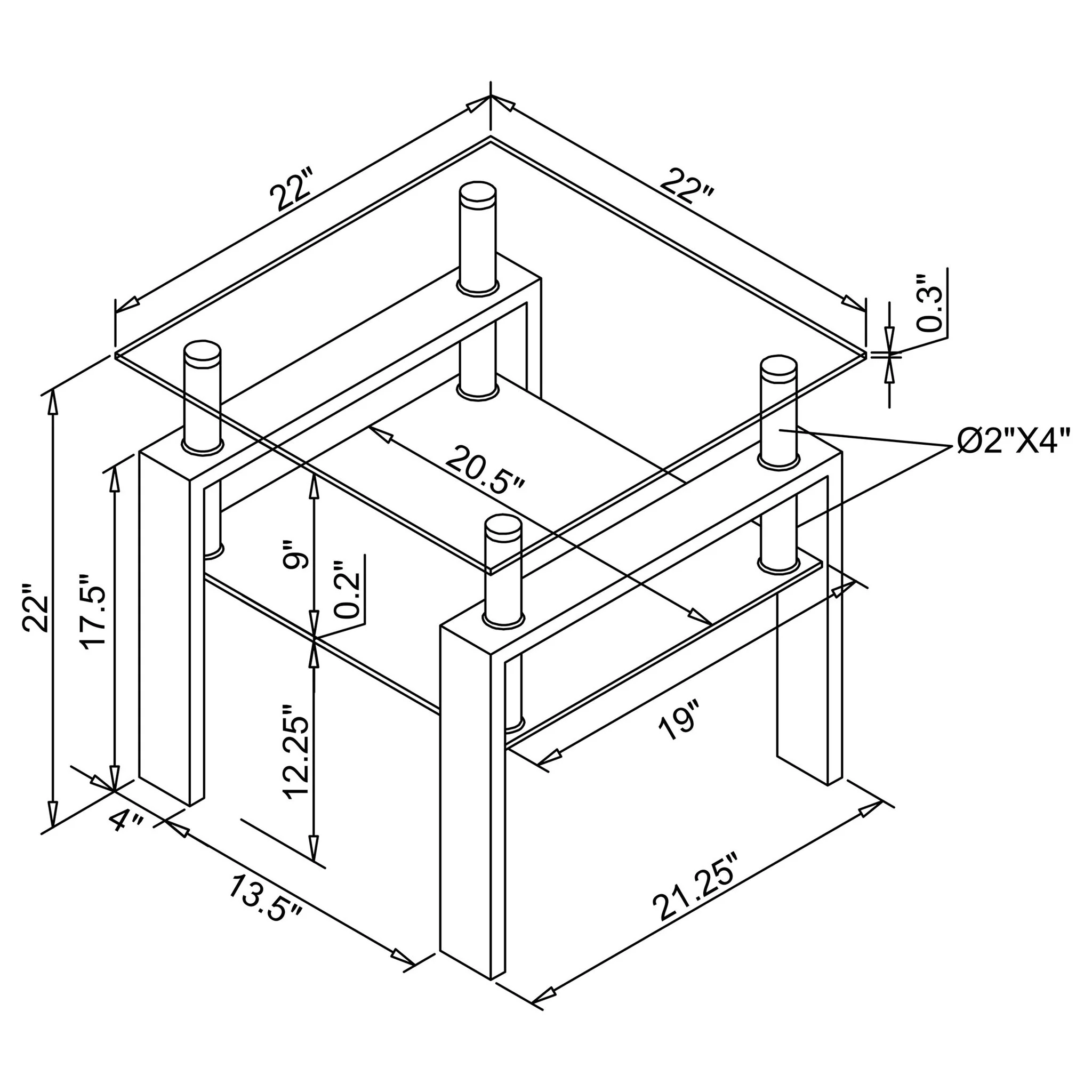 Dyer 1-shelf Square Glass Top Side End Table Black - Image 4