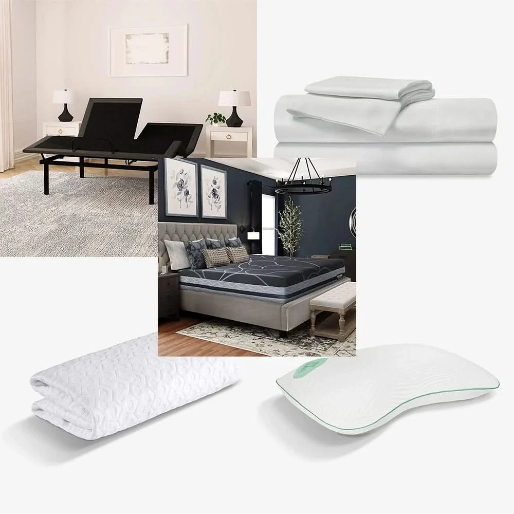 Edge 7010 Hybrid Split Head Mattress and Adjustable Base Sleep Package with Dual Control, Sheets, Protector & Pillows