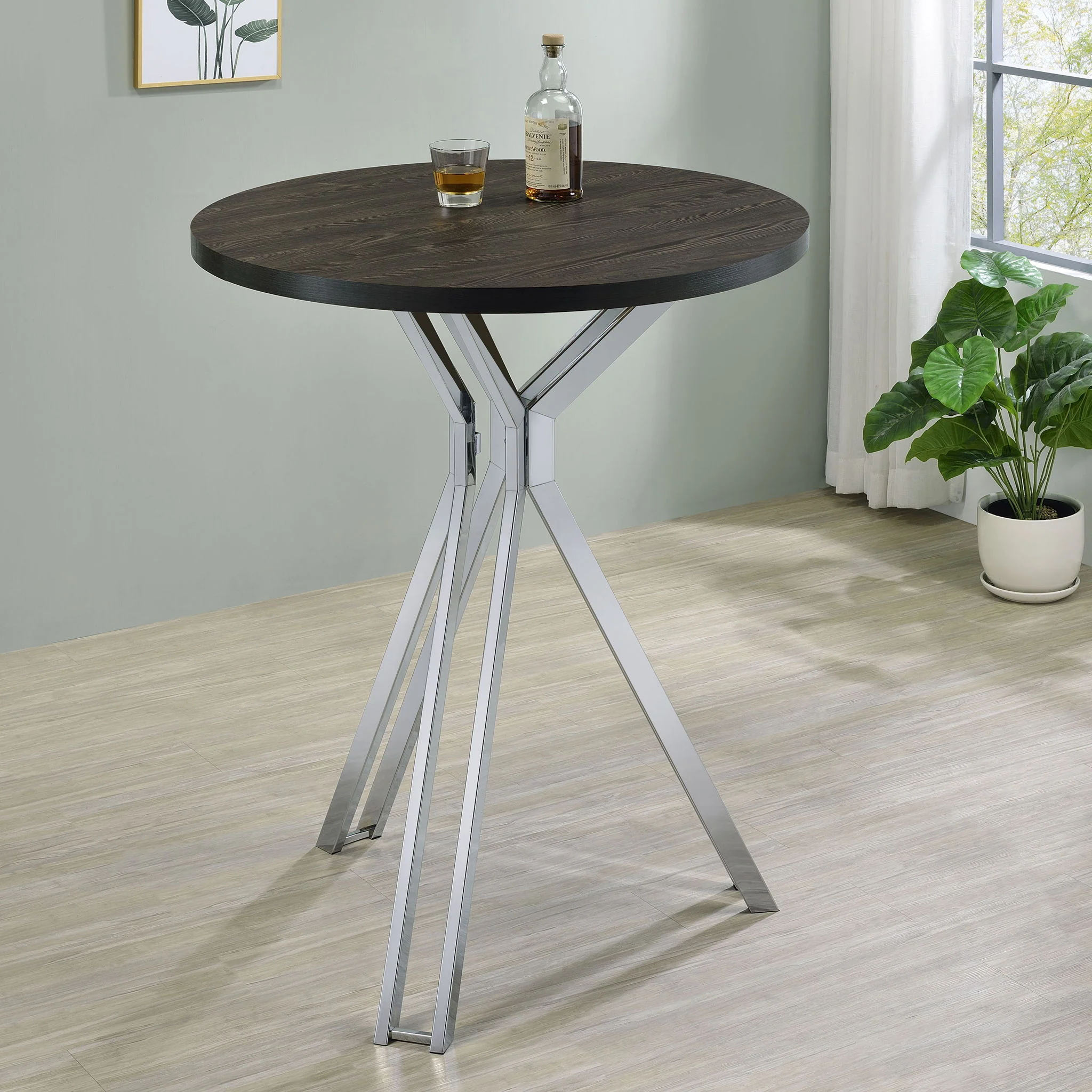 Edgerton Round 35-inch Pub Height Bistro Bar Table Dark Oak - Image 2