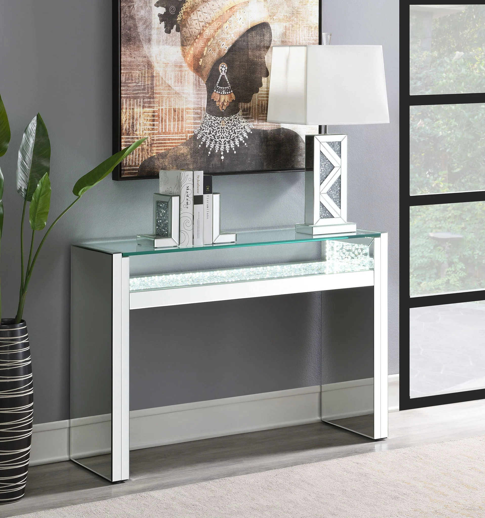 Edna Mirrored Console Table LED Lighting Silver - Image 3