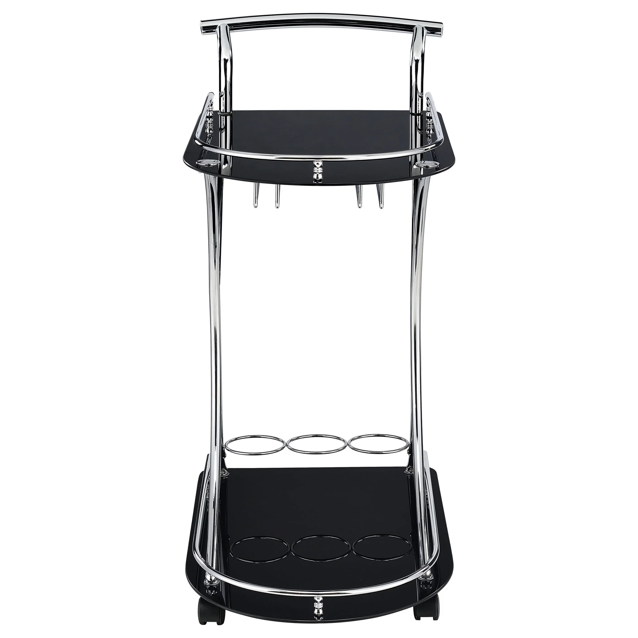 Elfman 2-tier Glass Shelf Metal Bar Cart Black and Chrome - Image 2