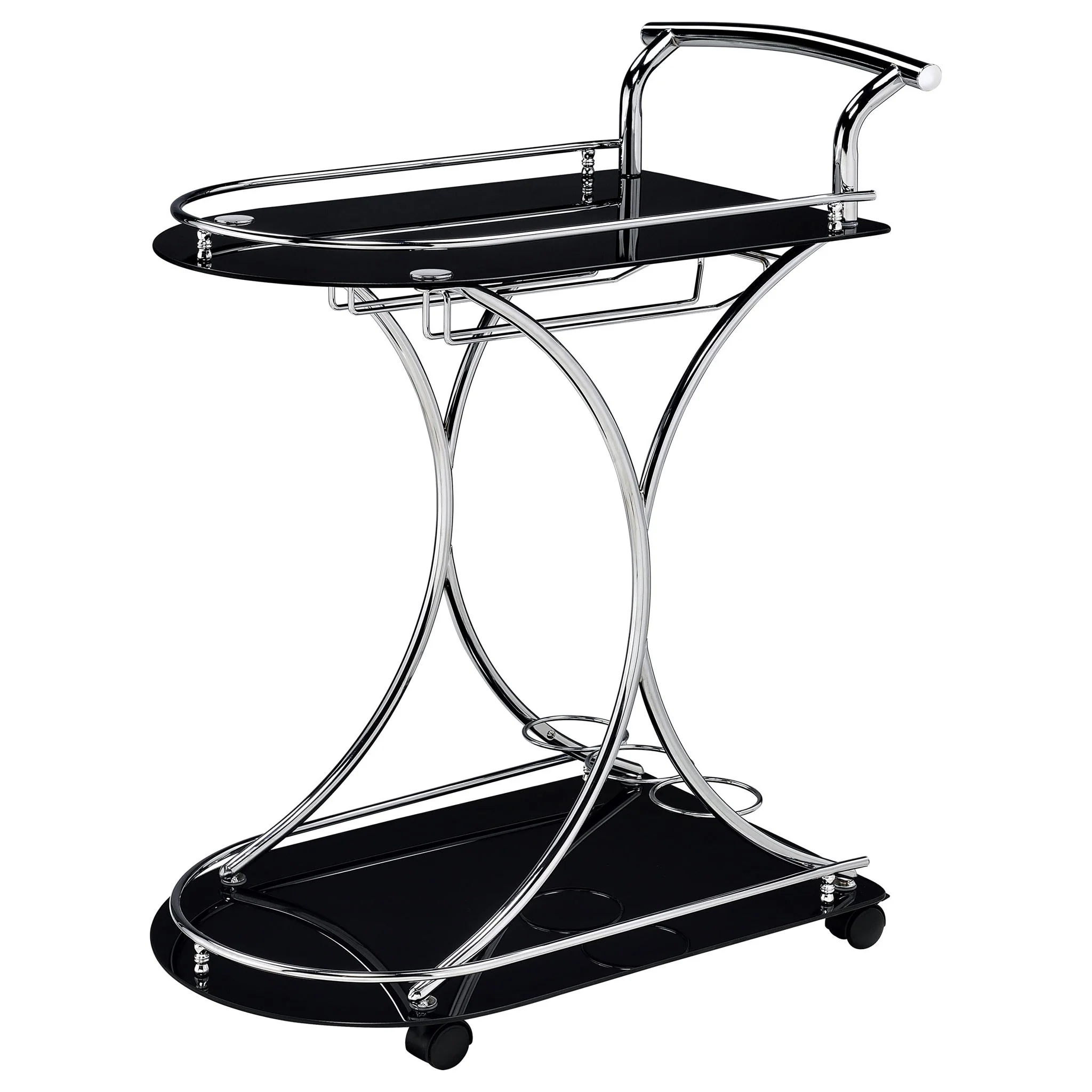 Elfman 2-tier Glass Shelf Metal Bar Cart Black and Chrome - Image 4