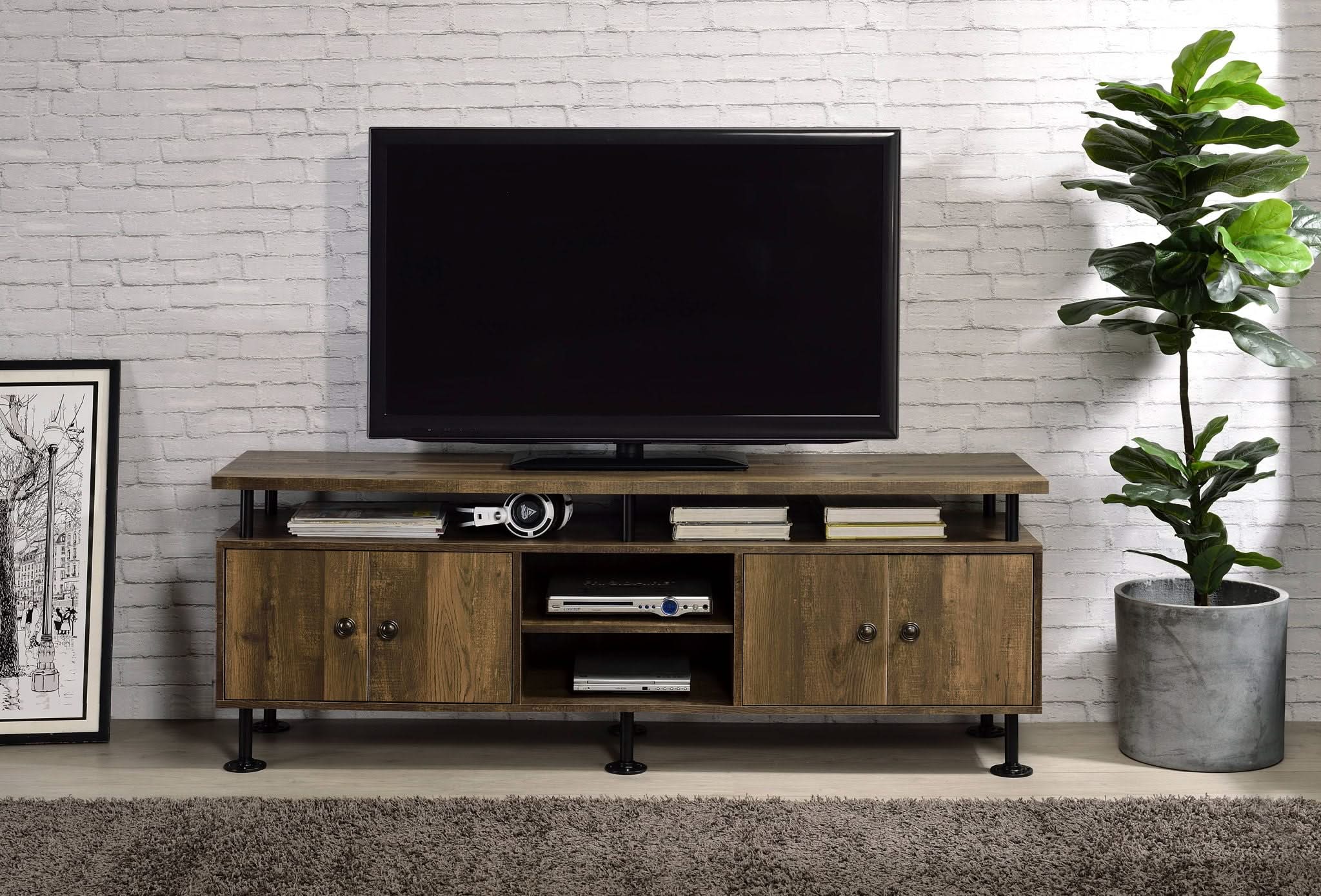 Ensata II - TV Stand - Rustic Oak / Black - Image 4