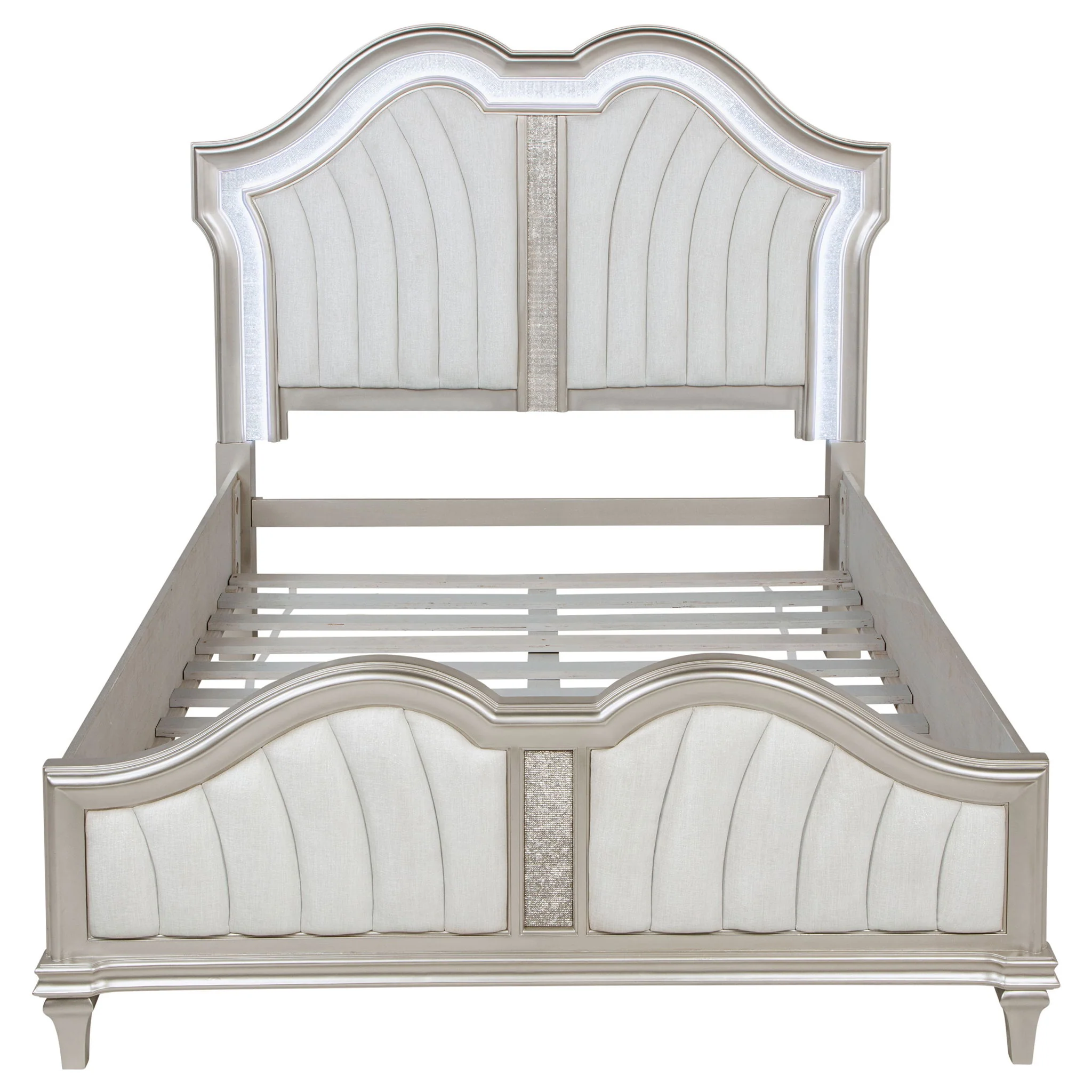 Evangeline Wood Queen LED Panel Bed Silver Oak - Image 3