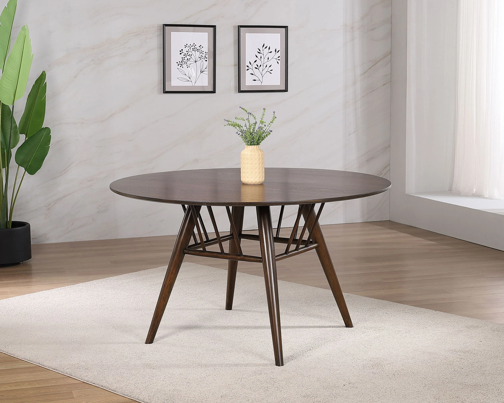 Everton Round 53-inch Wood Dining Table Dark Walnut - Image 3