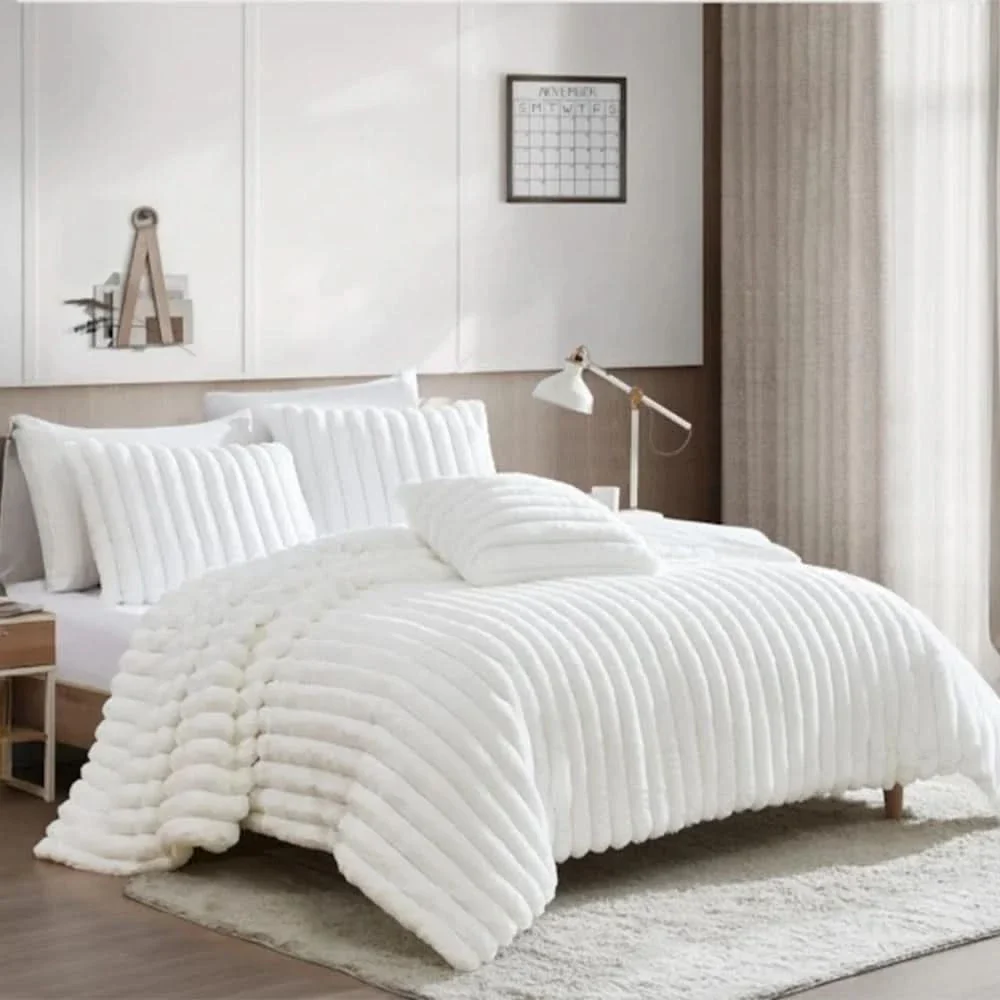 Evolve Taupe Queen or King 4PC Comforter Set with Faux Fur Finish - Image 2
