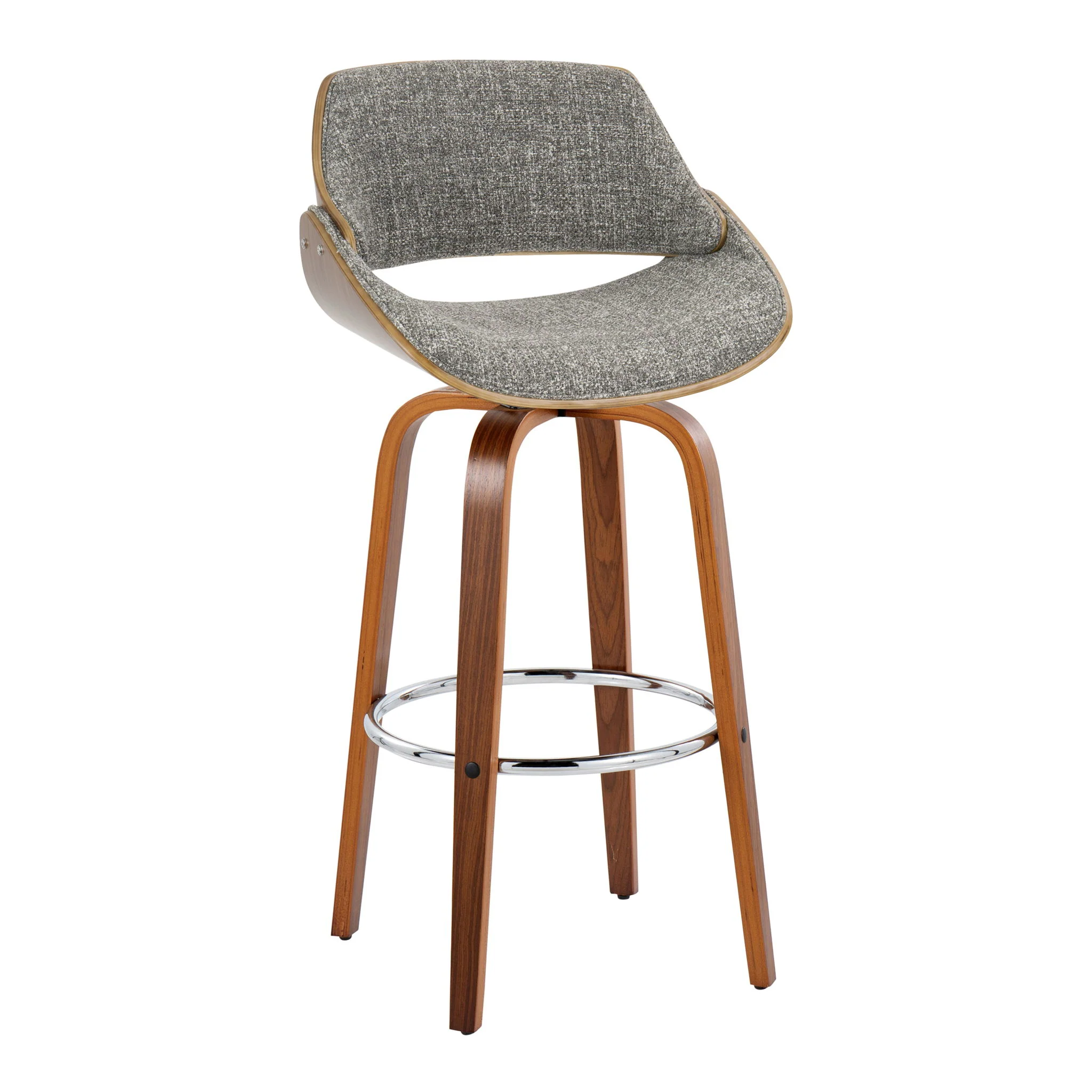 Fabrizzi - Mid Century Modern Fixed Height Barstool With Swivel With Round Footrest (Set of 2) - Image 2