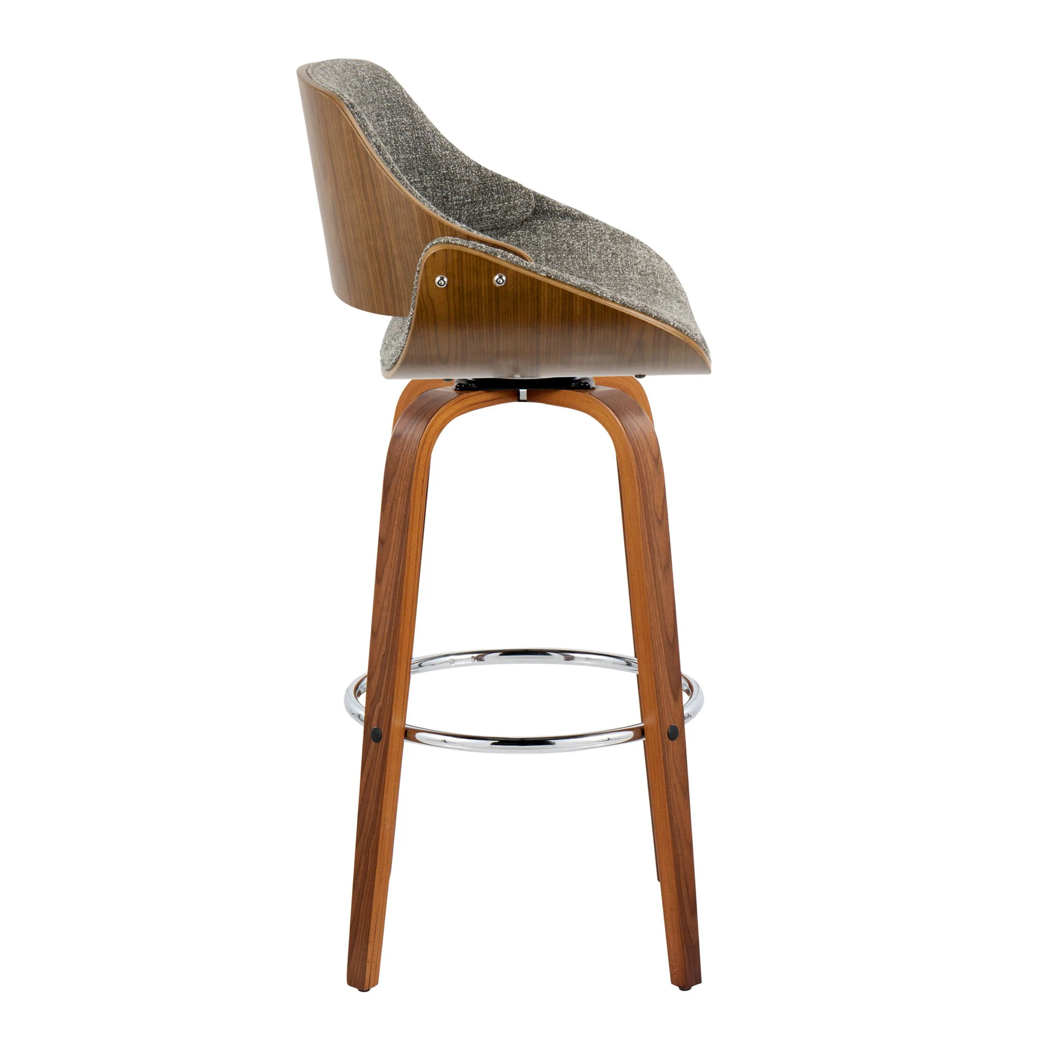 Fabrizzi - Mid Century Modern Fixed Height Barstool With Swivel With Round Footrest (Set of 2) - Image 3