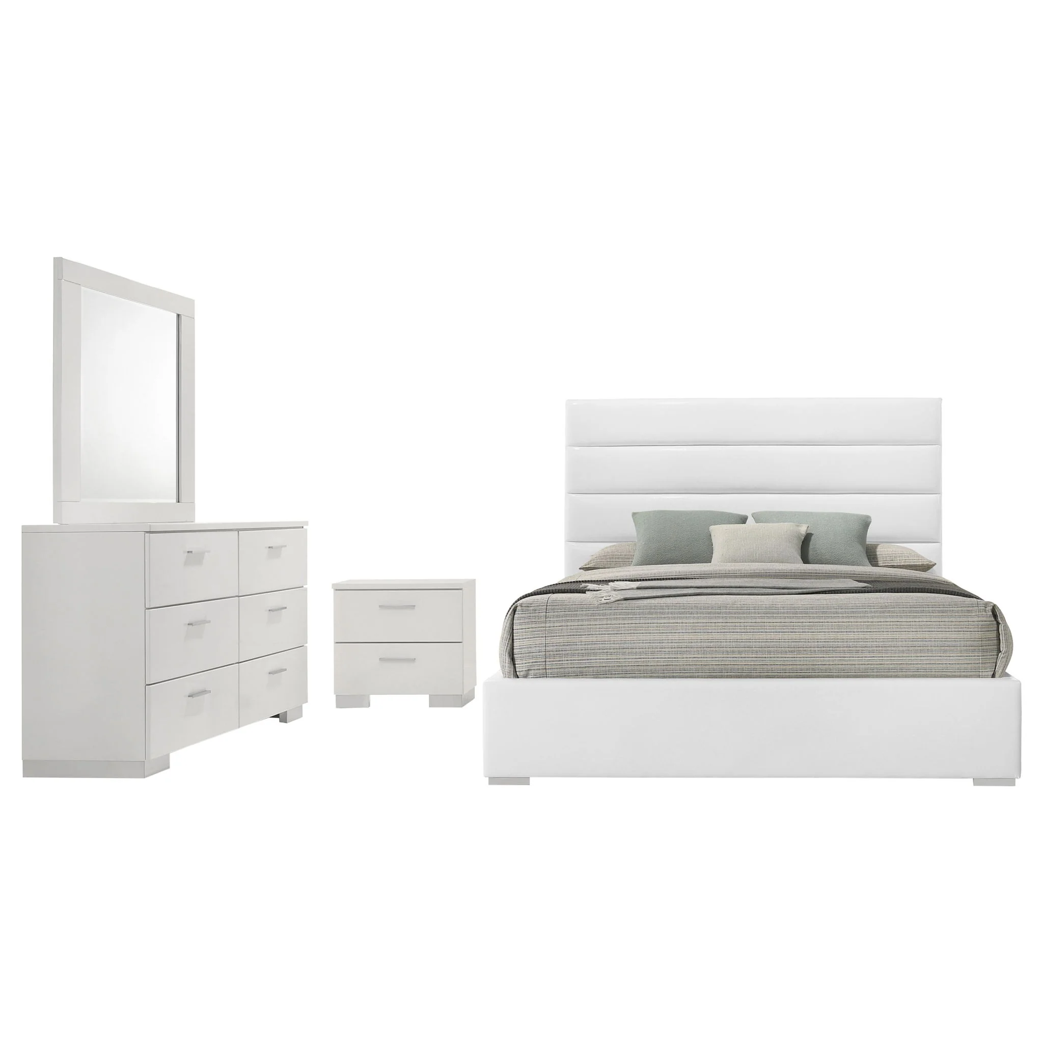 Felicity 4-piece Eastern King Bedroom Set White High Gloss - Image 3