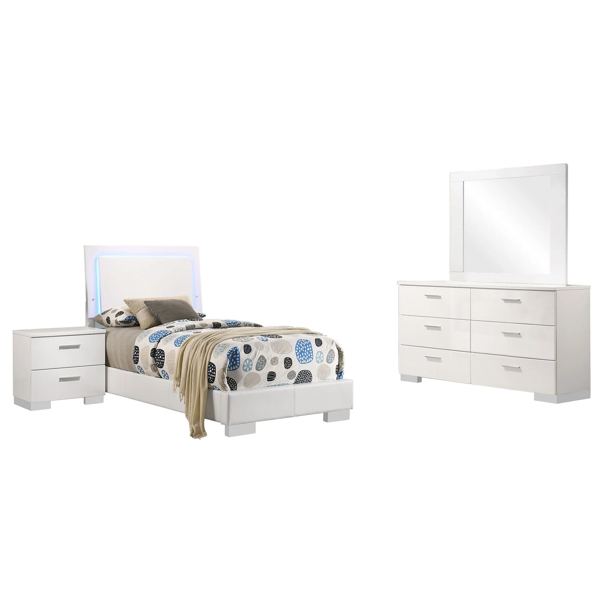Felicity 4-piece Twin Bedroom Set White High Gloss - Image 3