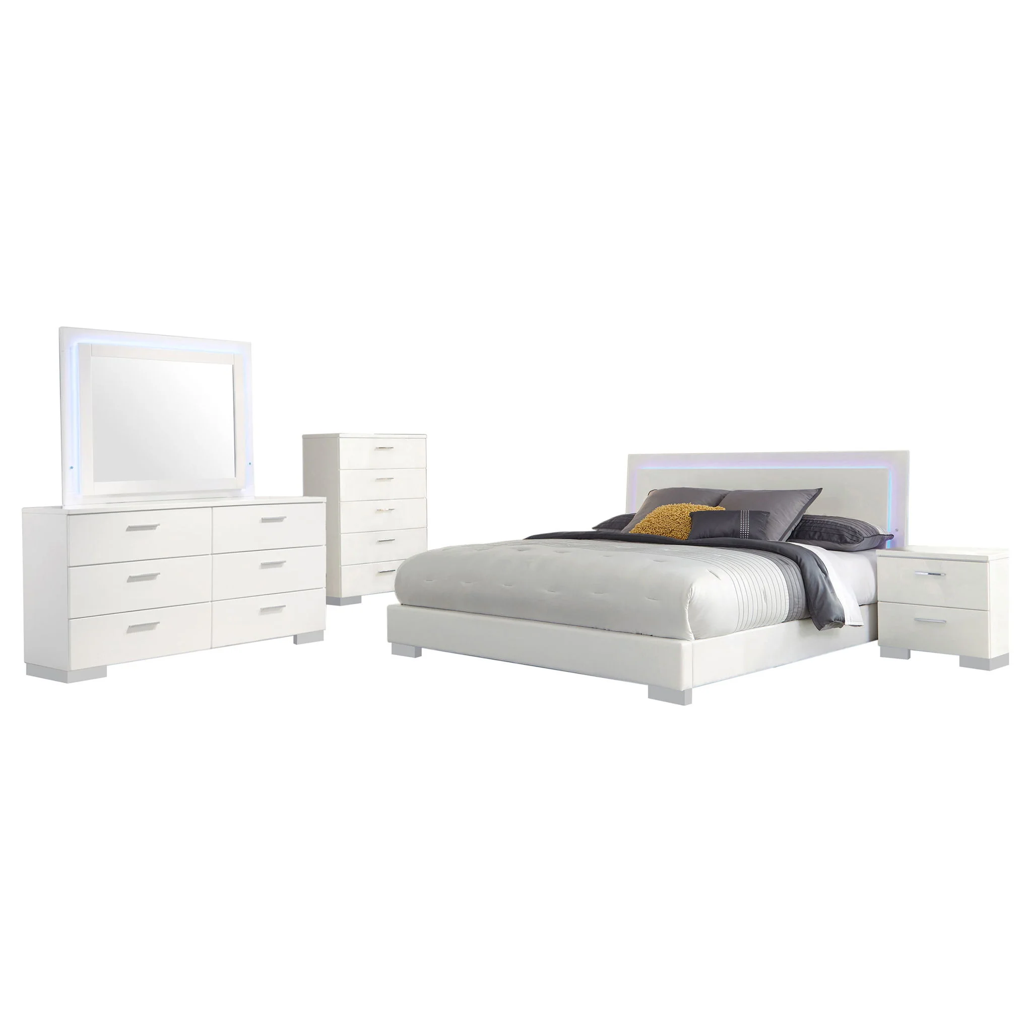 Felicity 5-piece Queen Bedroom Set White High Gloss - Image 3