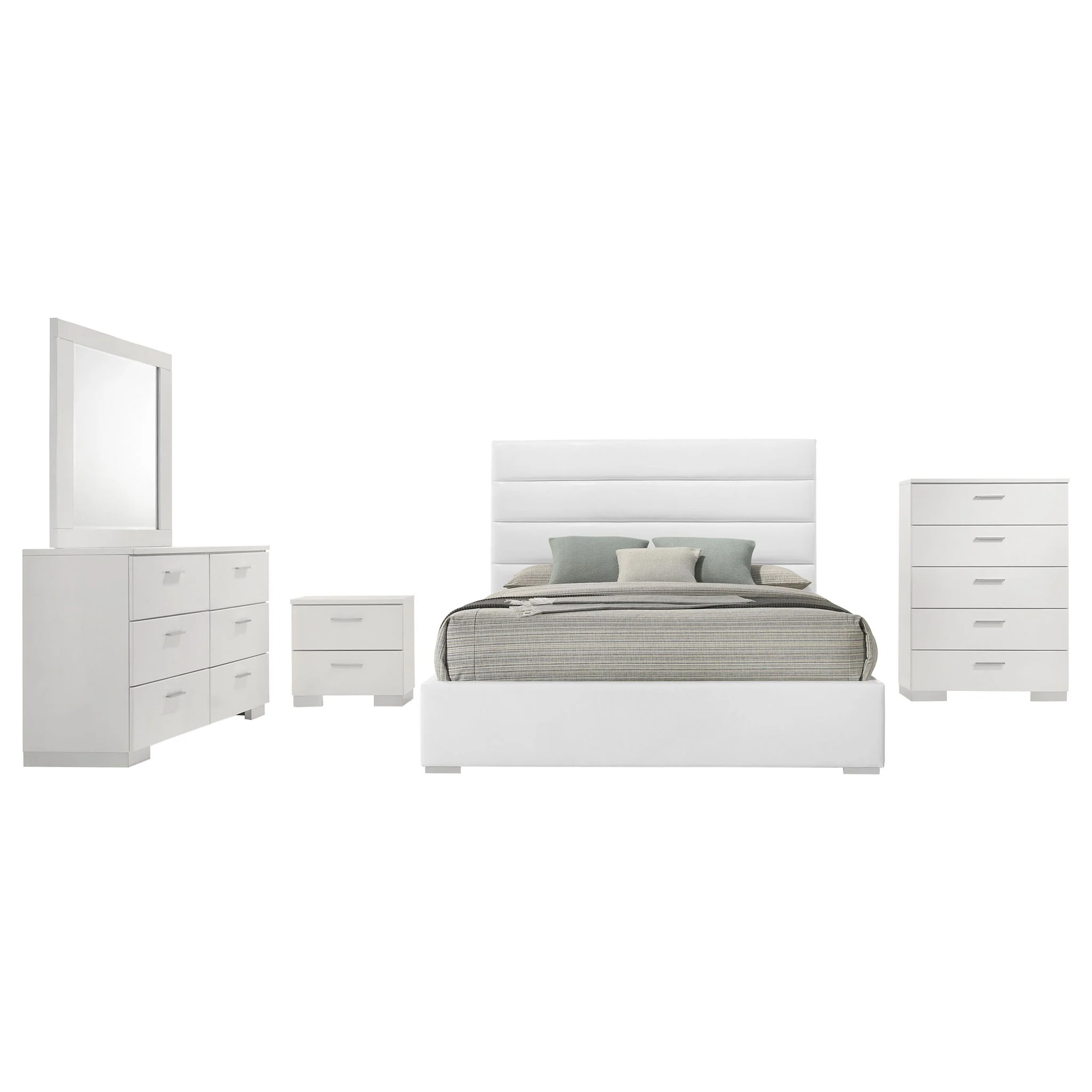 Felicity 5-piece Queen Bedroom Set White High Gloss - Image 3