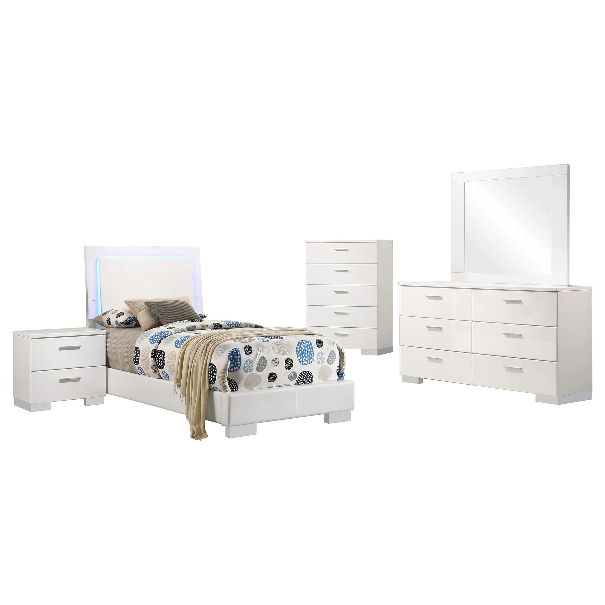 Felicity 5-piece Twin Bedroom Set White High Gloss - Image 4