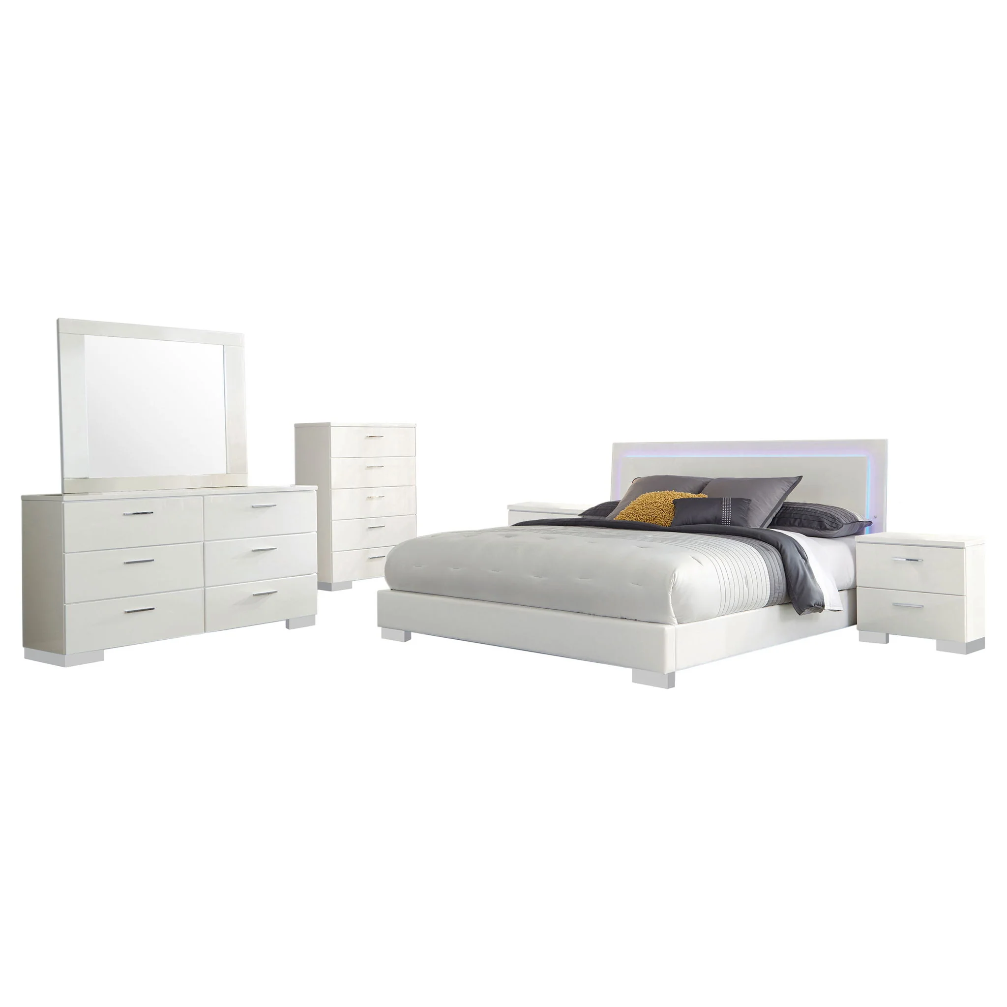 Felicity 6-piece Eastern King Bedroom Set White High Gloss - Image 2