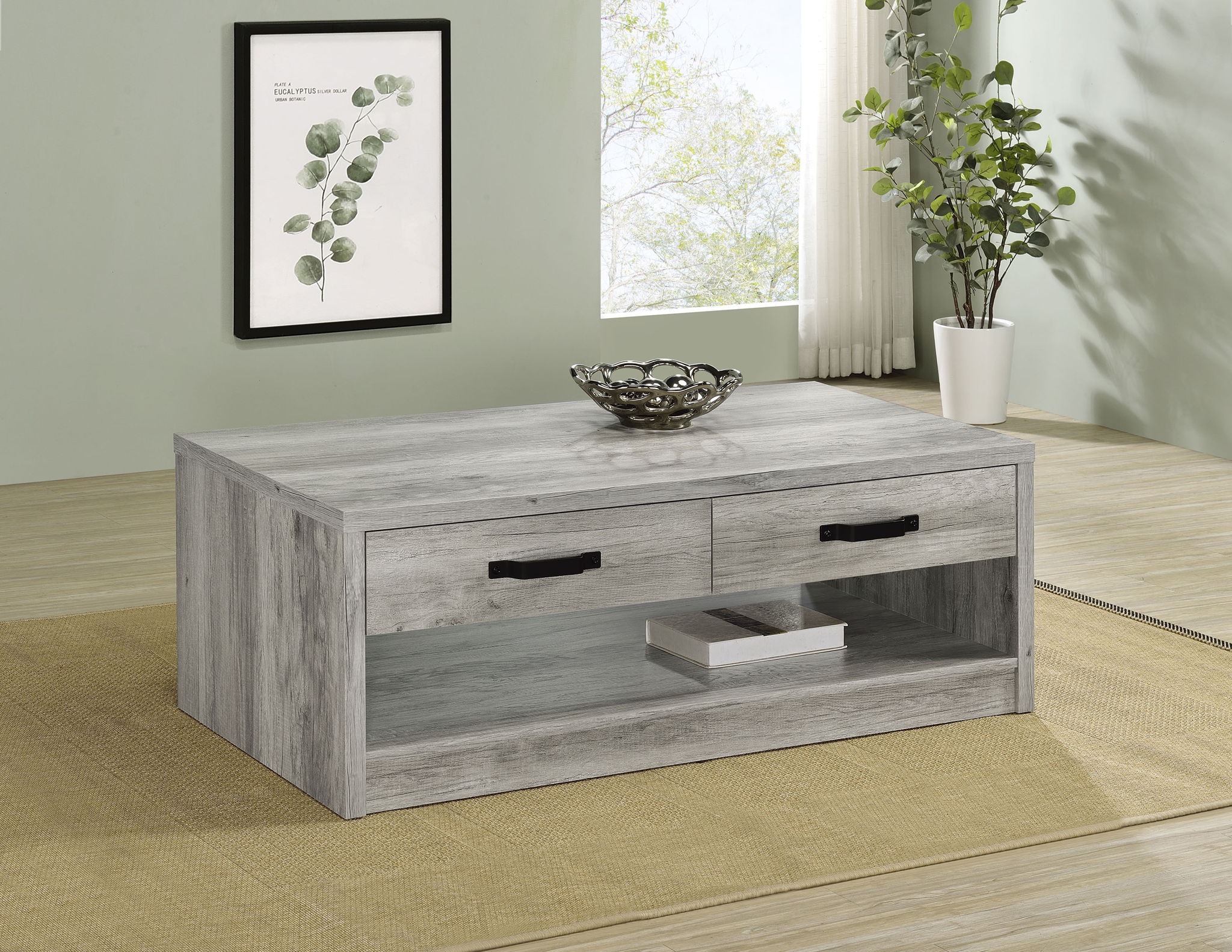 Felix 2-drawer Engineered Wood Coffee Table Grey Driftwood - Image 2