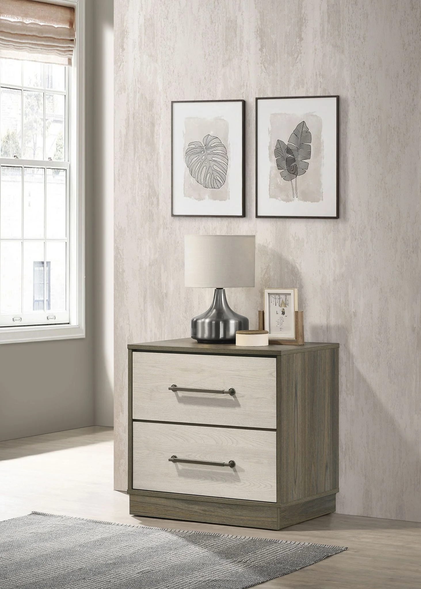 Fenwick 2-drawer Nightstand Bedside Table Grey Oak - Image 4