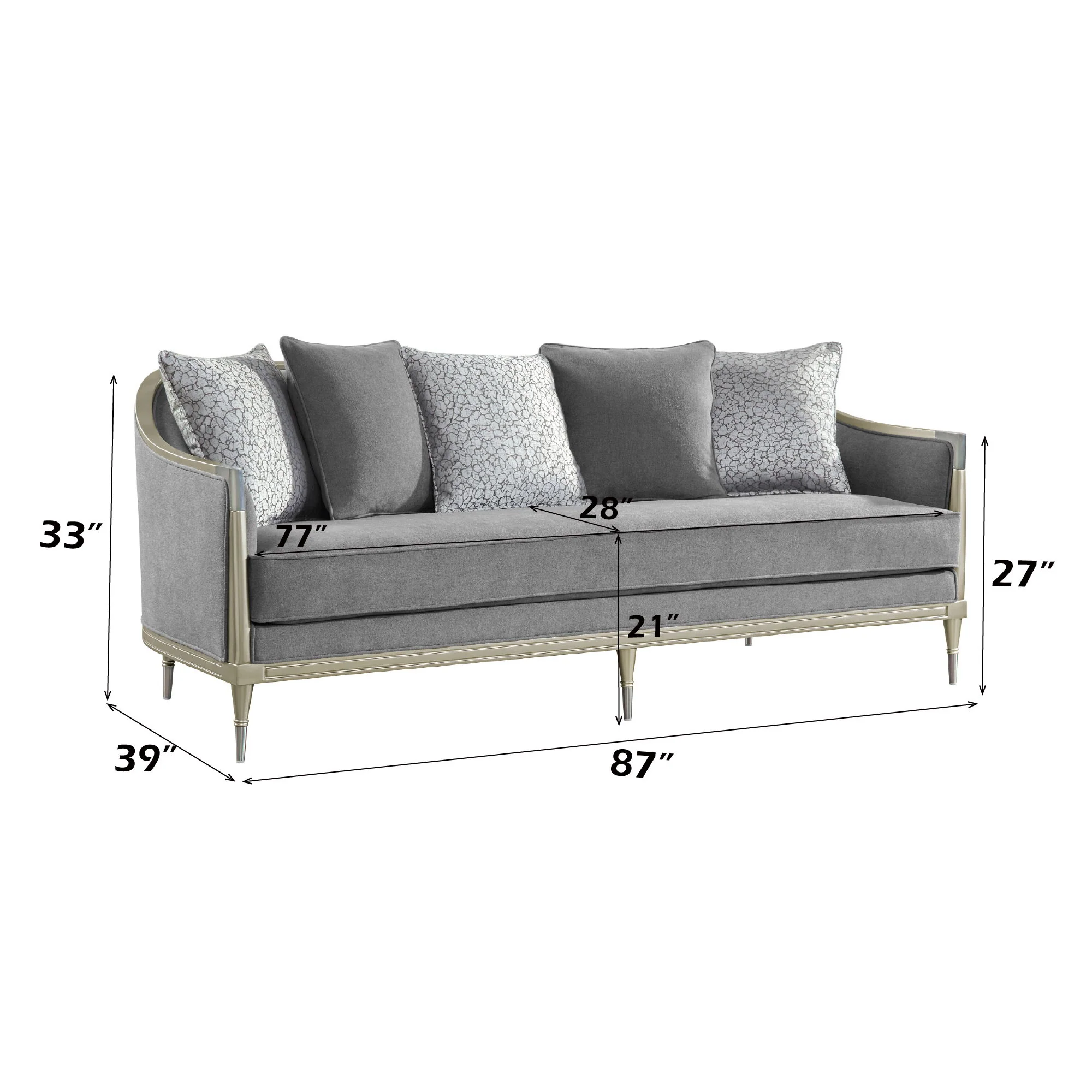 Fernando - Sofa With 5 Pillows - Champagne / Gray - Image 2